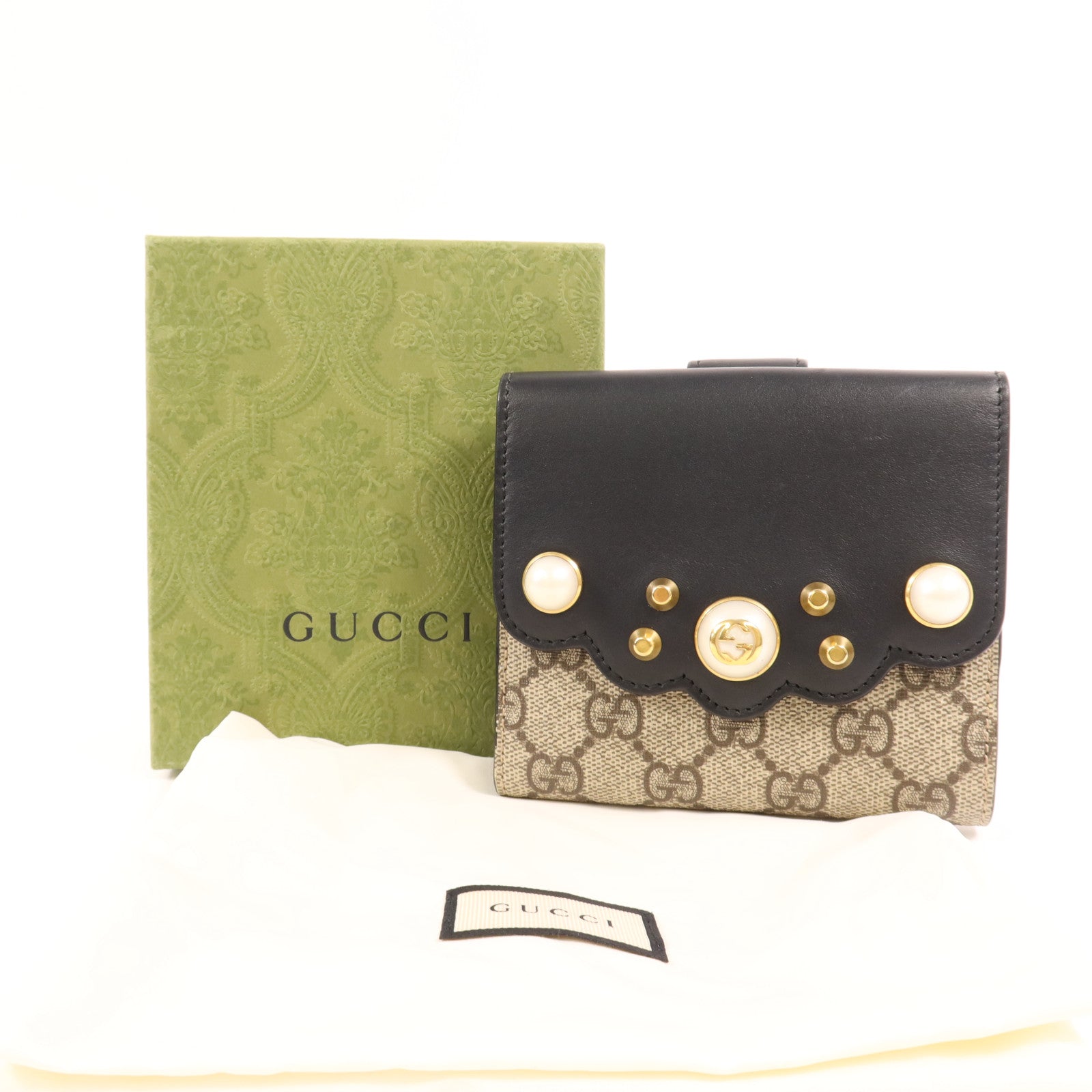 GUCCI 塗層帆布/牛皮皮革GG Supreme Wallet金扣錢包