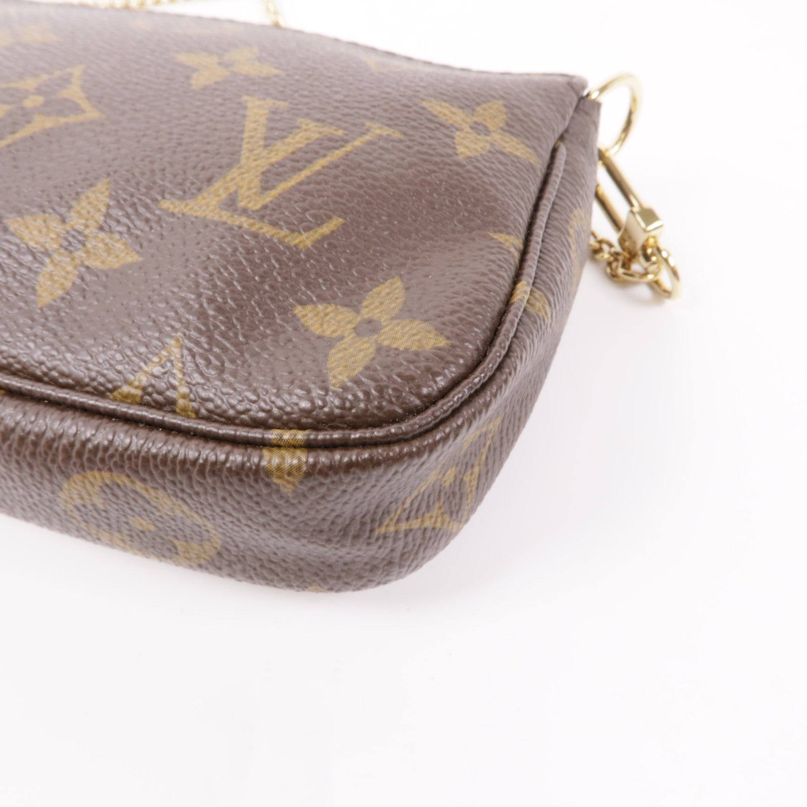 LOUIS VUITTON Monogram Mini Pochette Accessoires金扣手挽袋棕色