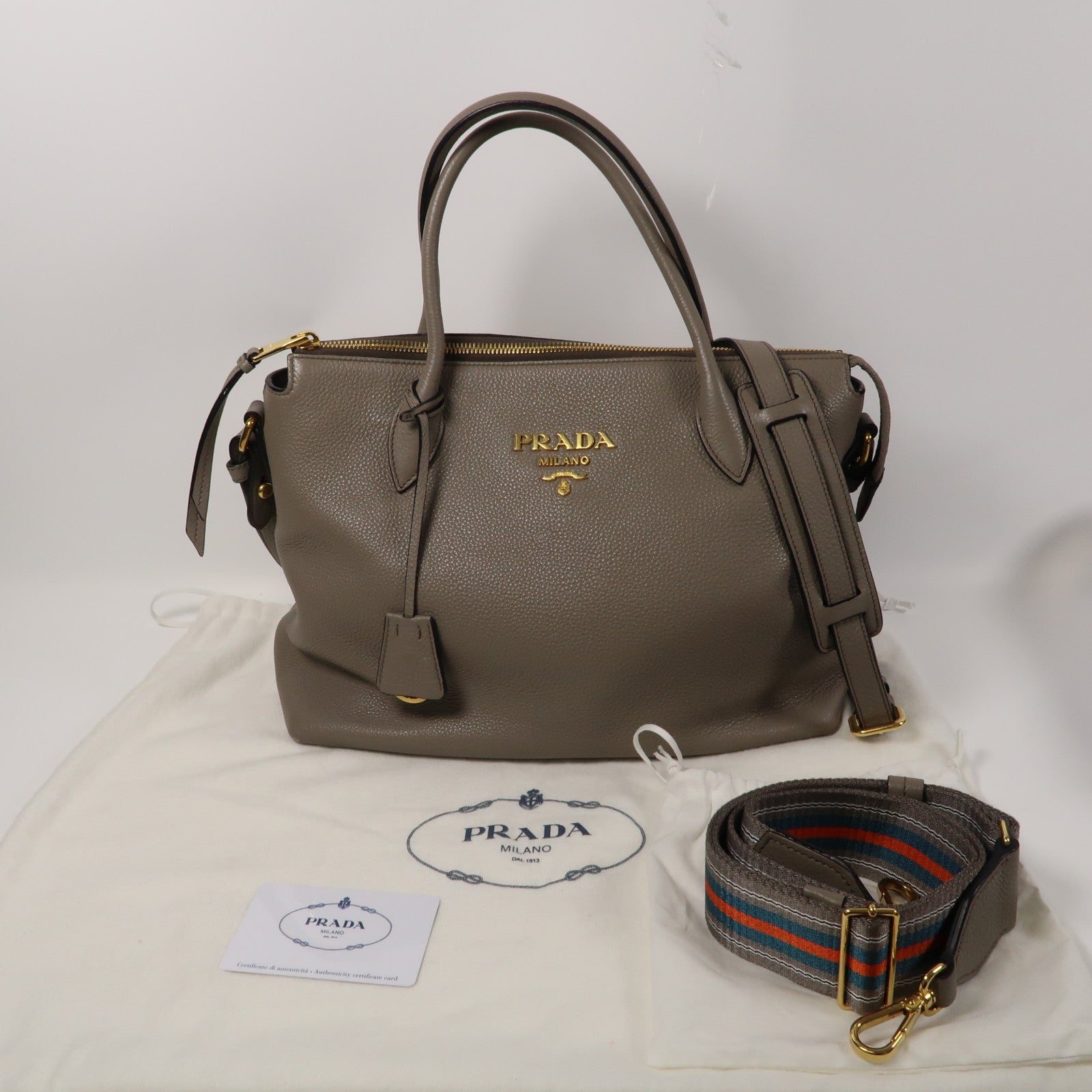 PRADA 皮革2 Way Shoulder金扣手挽肩背兩用袋啡色