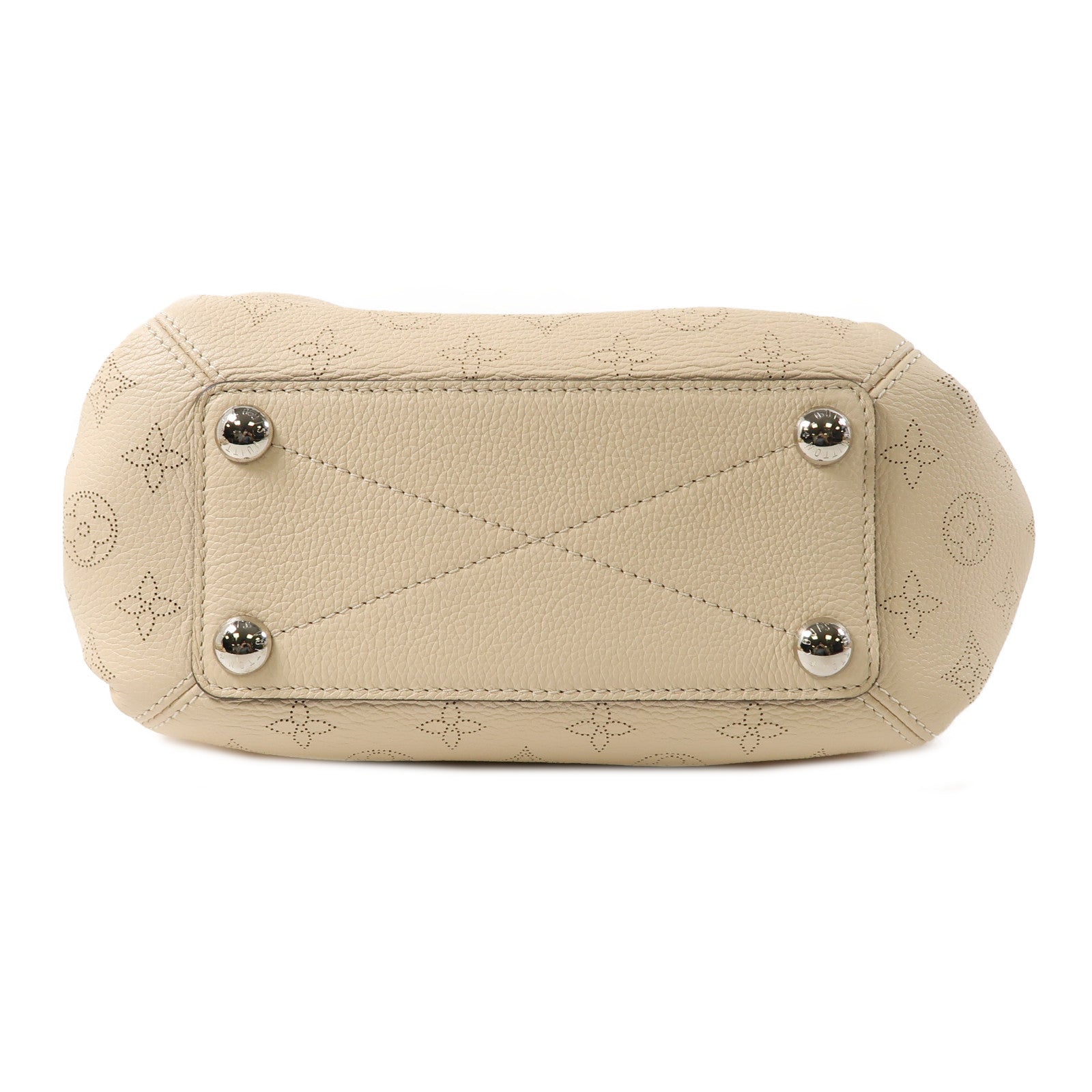 LOUIS VUITTON Mahina皮革Babylone BB銀扣手挽肩背兩用袋米色