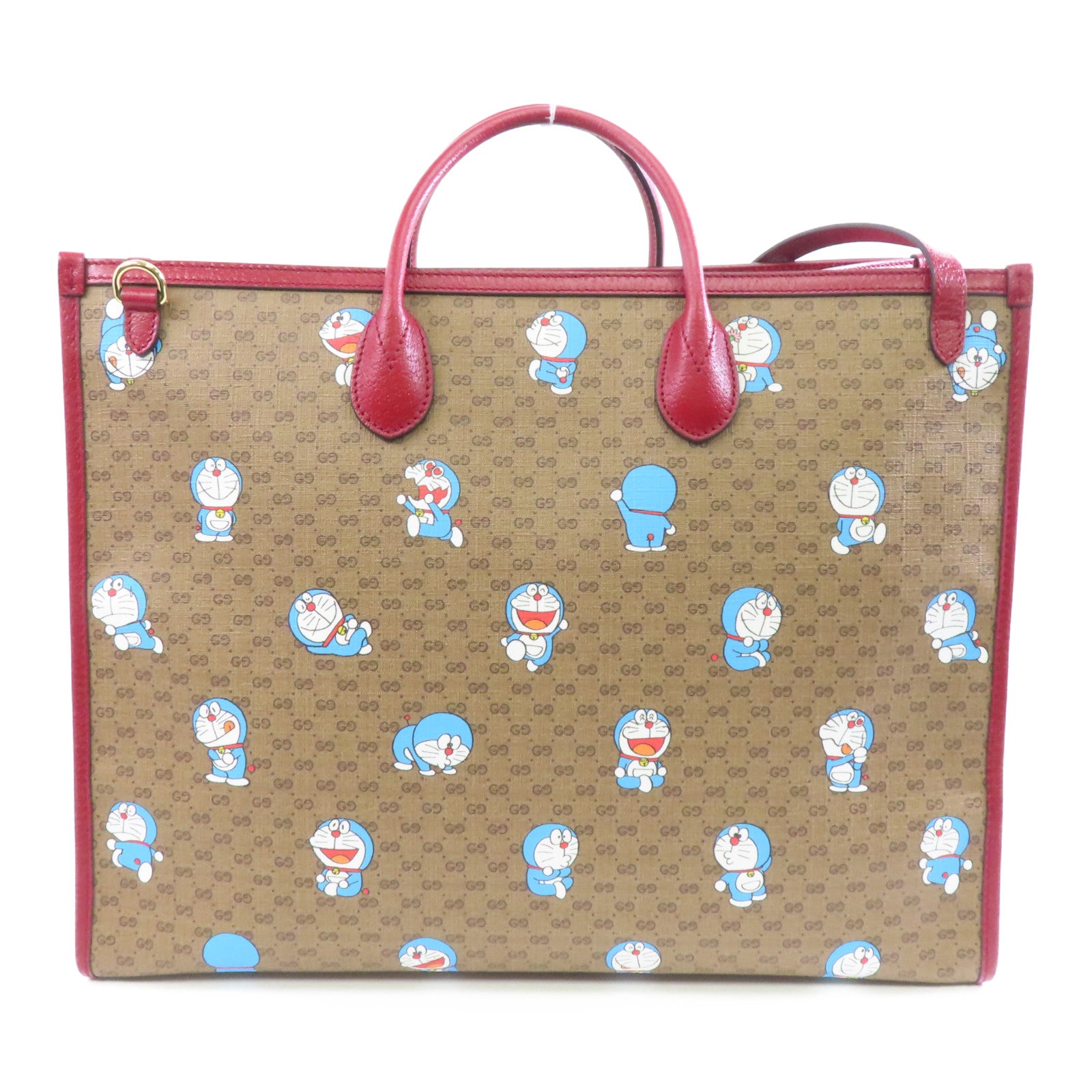 GUCCI 塗層帆布Doraemon 2 Way Tote金扣手挽肩背兩用袋啡色/紅色