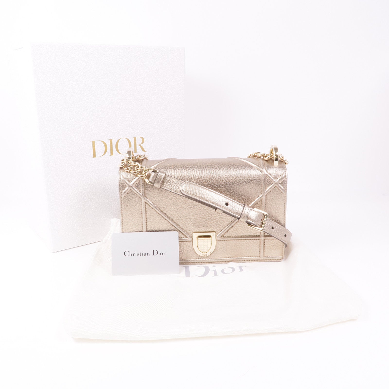 Dior 牛皮皮革Diorama金扣鏈帶肩背袋