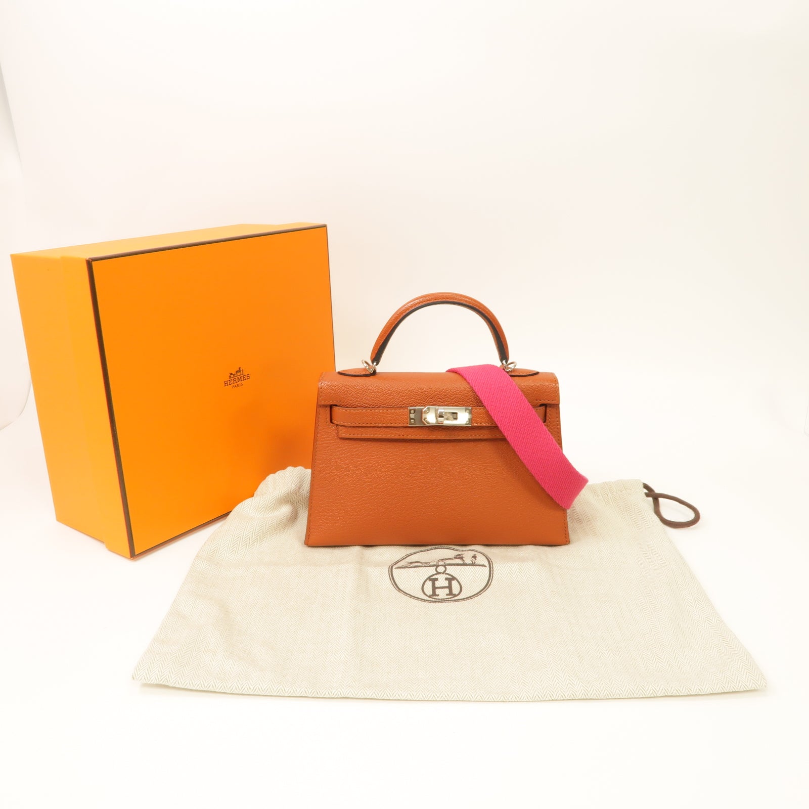 HERMES 【激減優惠】Chevre皮革Mini Kelly II銀扣手挽肩背兩用袋啡色