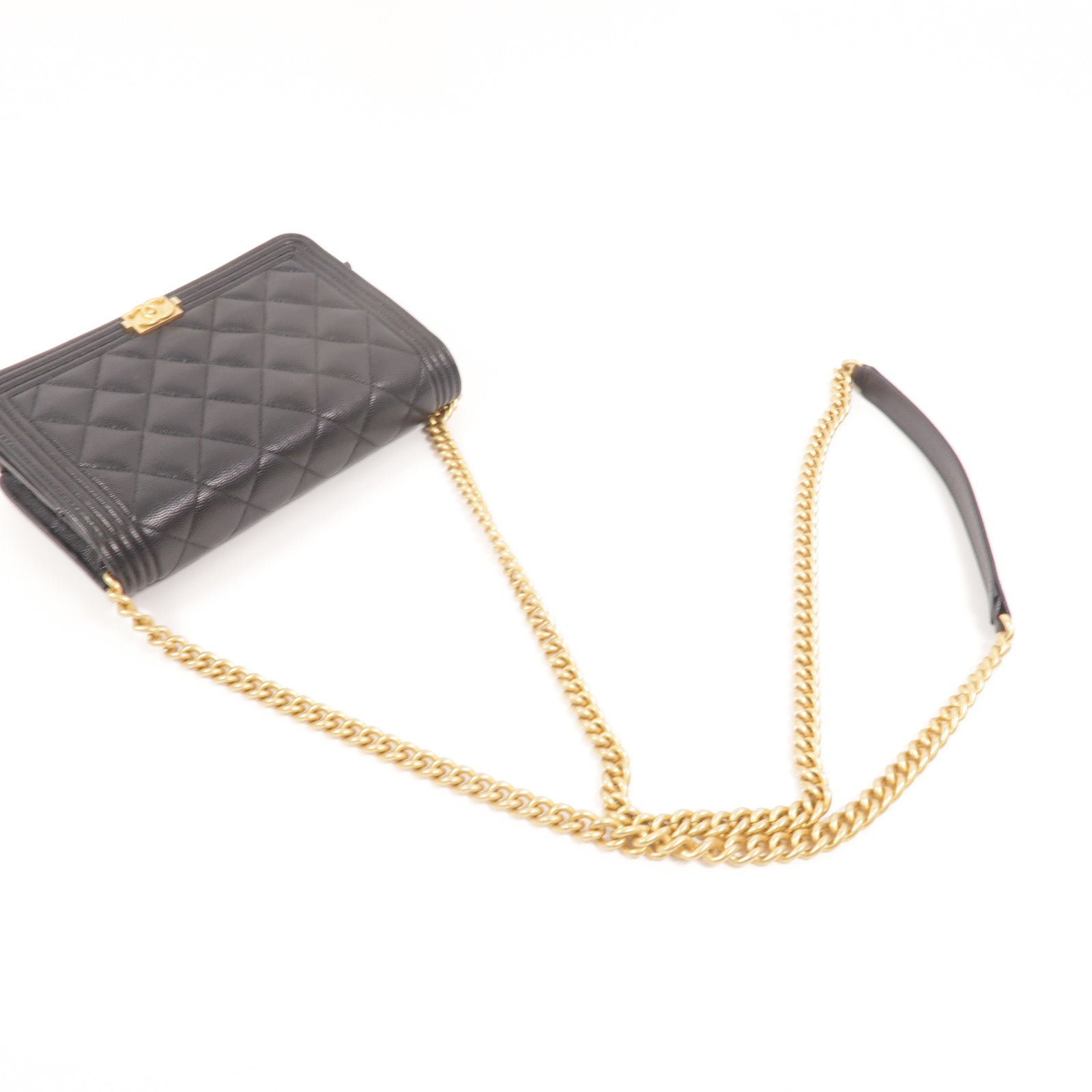 CHANEL 牛皮皮革Boy Wallet On Chain鏈帶肩背袋