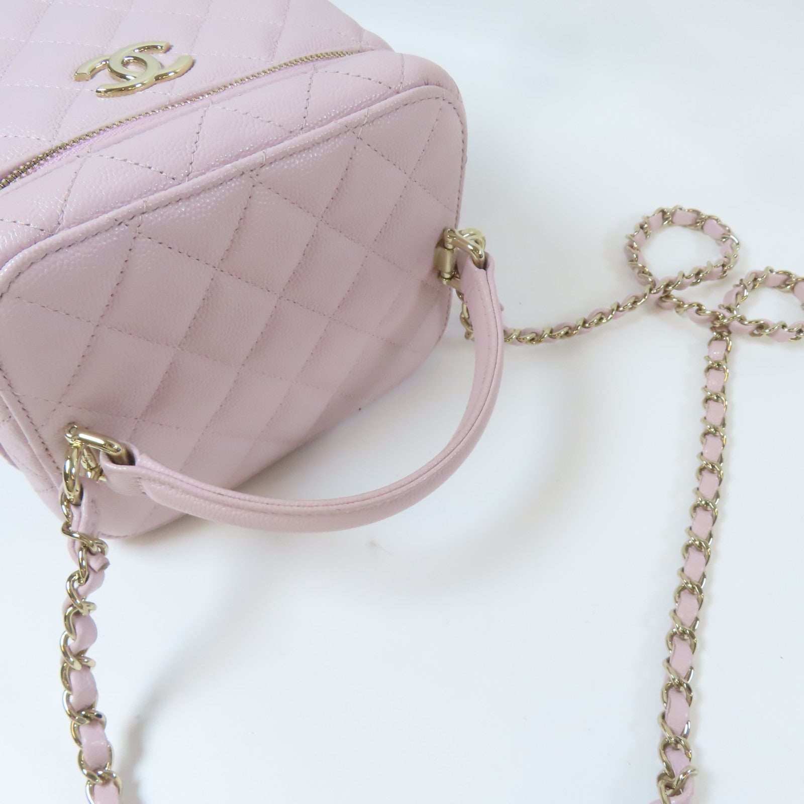 CHANEL 【激減優惠】菱格Caviar皮革Vanity Case金扣手挽肩背兩用袋粉紅色