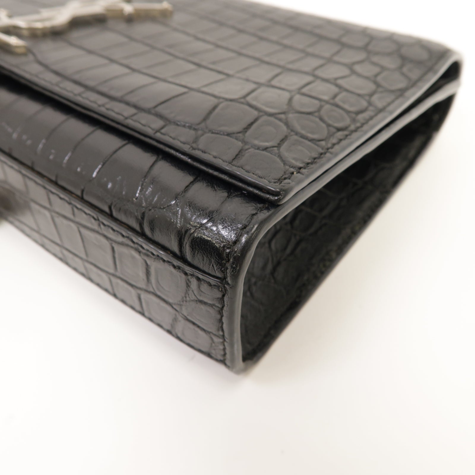 SAINT LAURENT 牛皮皮革Kate Bag銀扣鏈帶肩背袋黑色