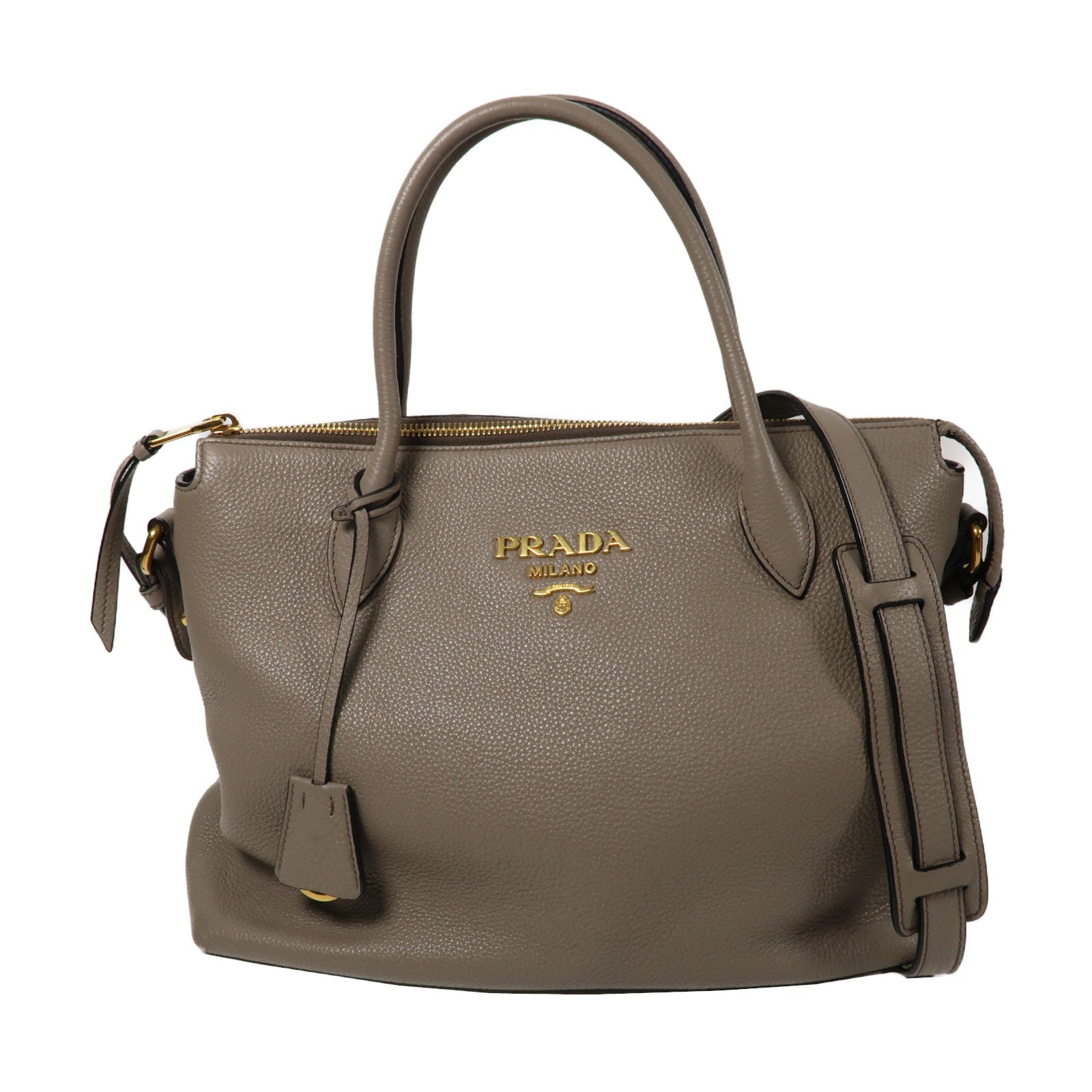 PRADA 皮革2 Way Shoulder金扣手挽肩背兩用袋啡色