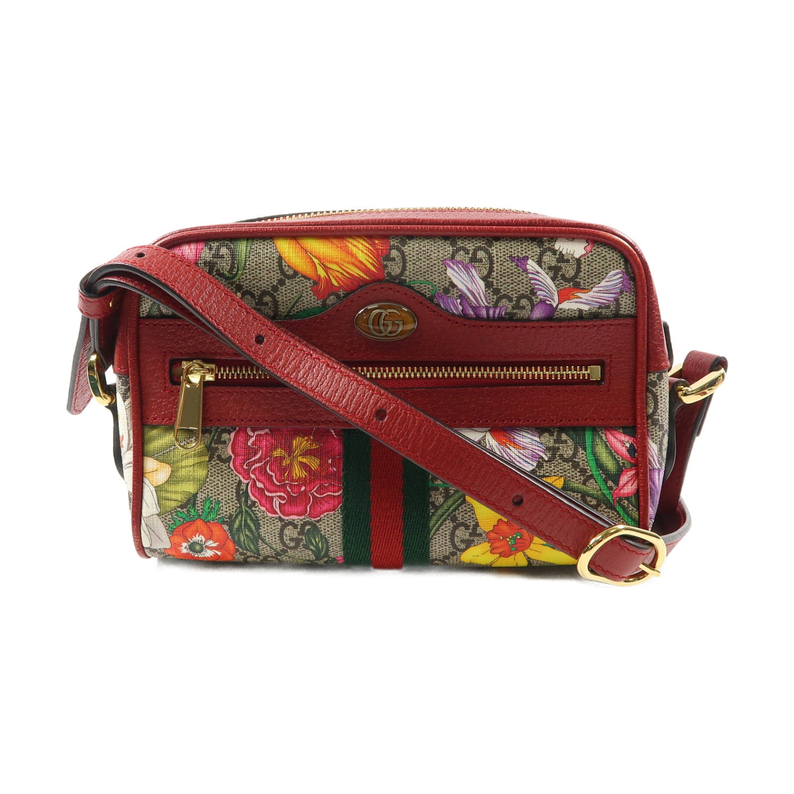GUCCI 塗層帆布GG Superme Mini金扣肩背袋紅色/彩色