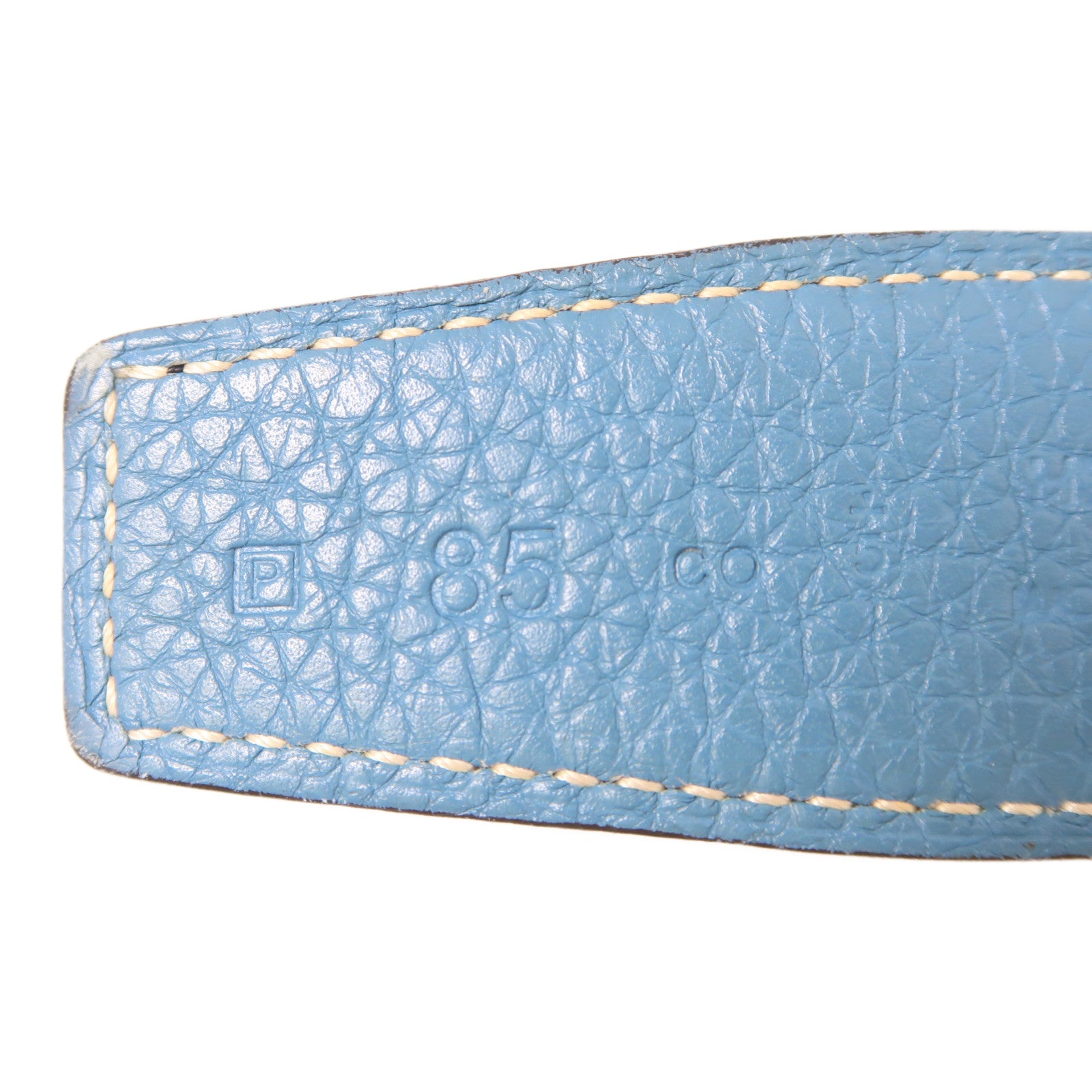 HERMES Clemence皮革Constance Belt銀扣皮帶Bleu Jean藍色
