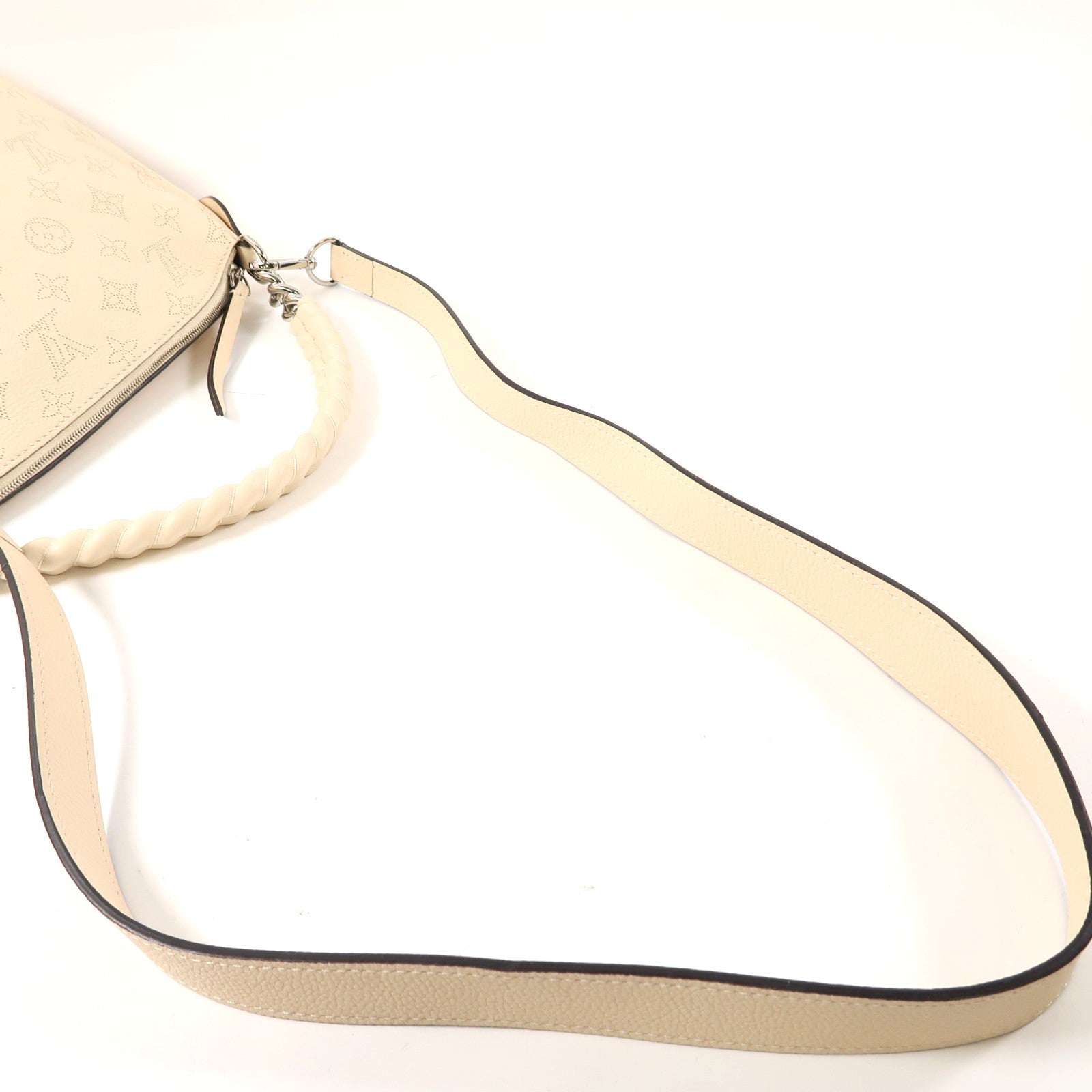 LOUIS VUITTON Mahina皮革Babylone BB銀扣手挽肩背兩用袋米色