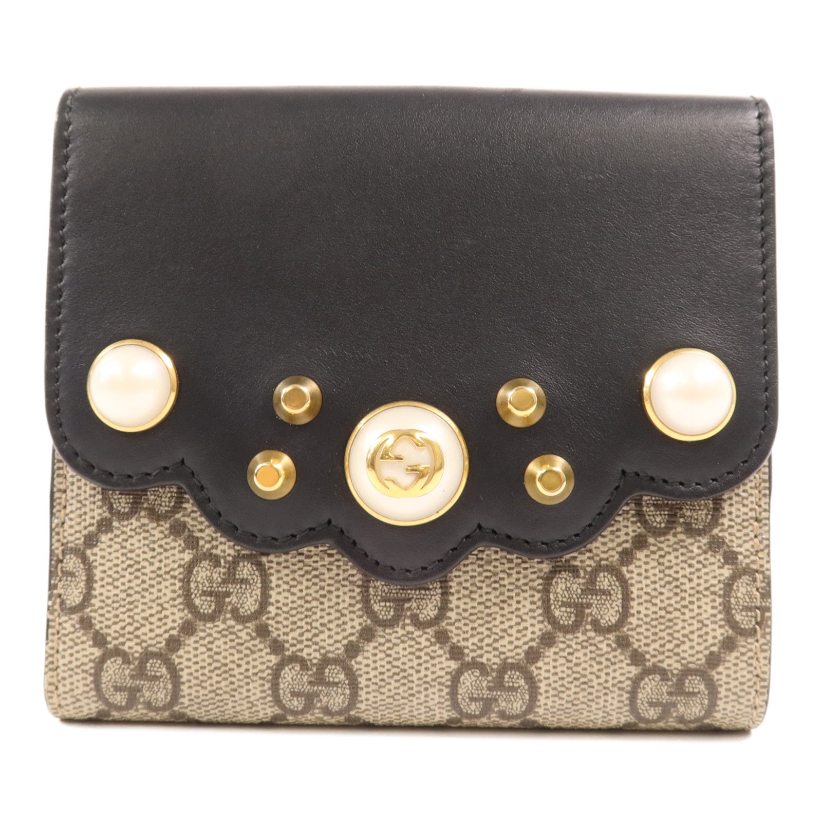 GUCCI 塗層帆布/牛皮皮革GG Supreme Wallet金扣錢包