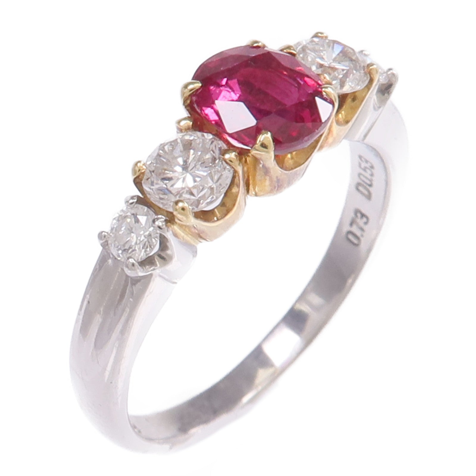 JEWELRY 【激減優惠】PT900鉑金/18K黃金Ruby Diamond Ring紅寶石/鑽石戒指US#6