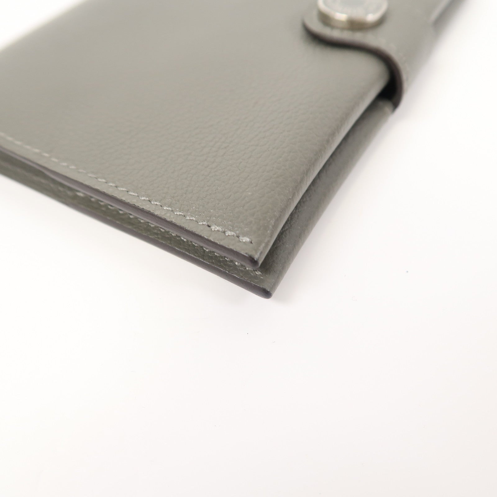 HERMES Evercolor皮革R.M.S Passport Holder銀扣護照套灰色