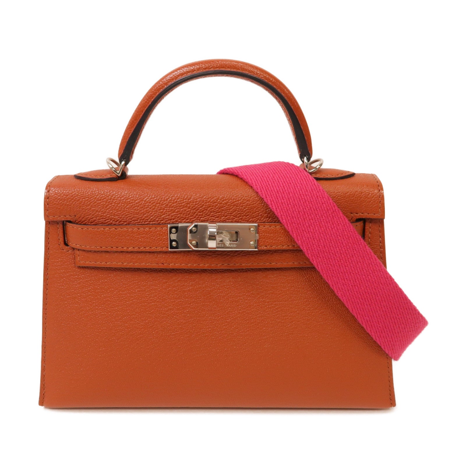 HERMES 【激減優惠】Chevre皮革Mini Kelly II銀扣手挽肩背兩用袋啡色
