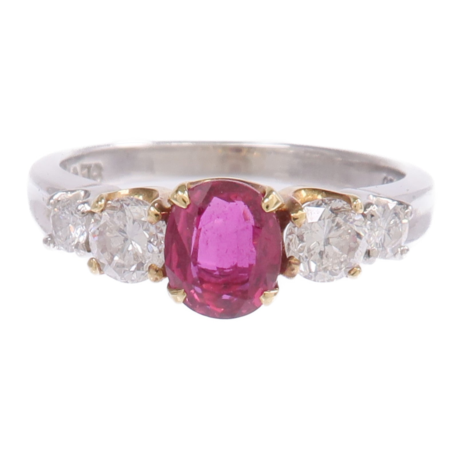 JEWELRY 【激減優惠】PT900鉑金/18K黃金Ruby Diamond Ring紅寶石/鑽石戒指US#6