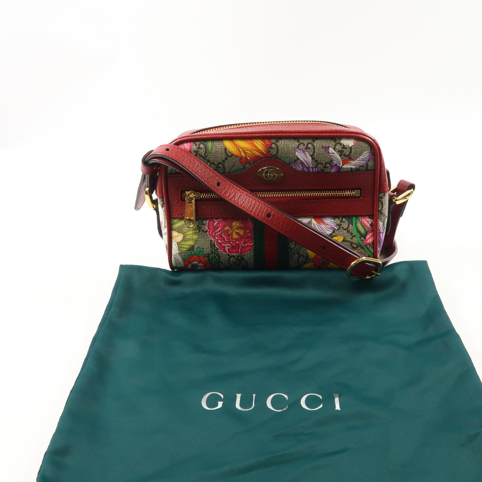 GUCCI 塗層帆布GG Superme Mini金扣肩背袋紅色/彩色