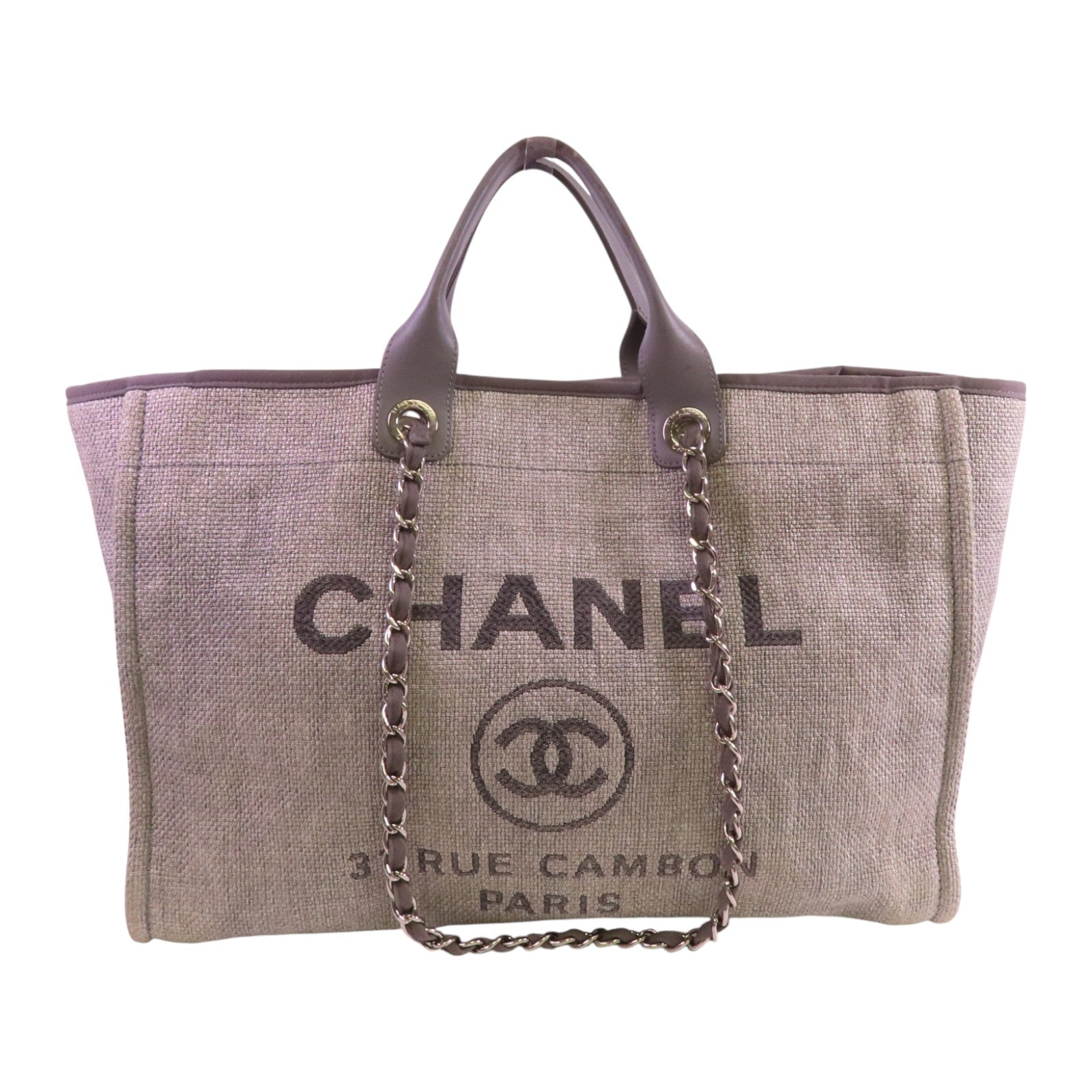 CHANEL 帆布Deauville GM銀扣手挽肩背兩用袋