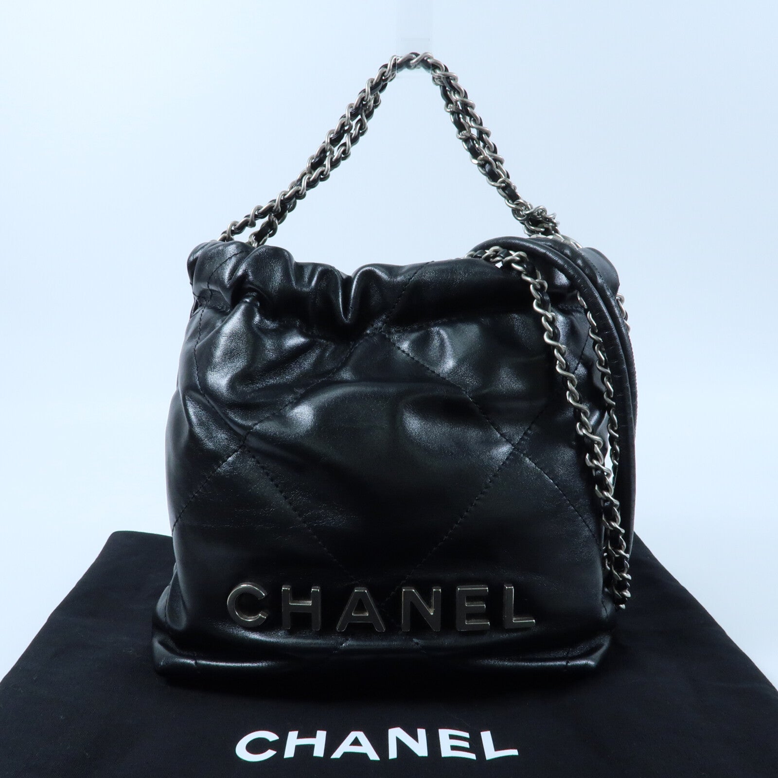 CHANEL 牛皮皮革Mini 22銀扣手挽肩背兩用袋