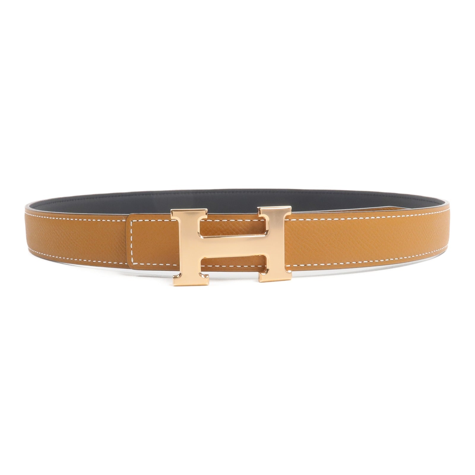 HERMES Epsom/Swift皮革24mm Mini Constance H Belt 75cm皮帶Gold/Noir