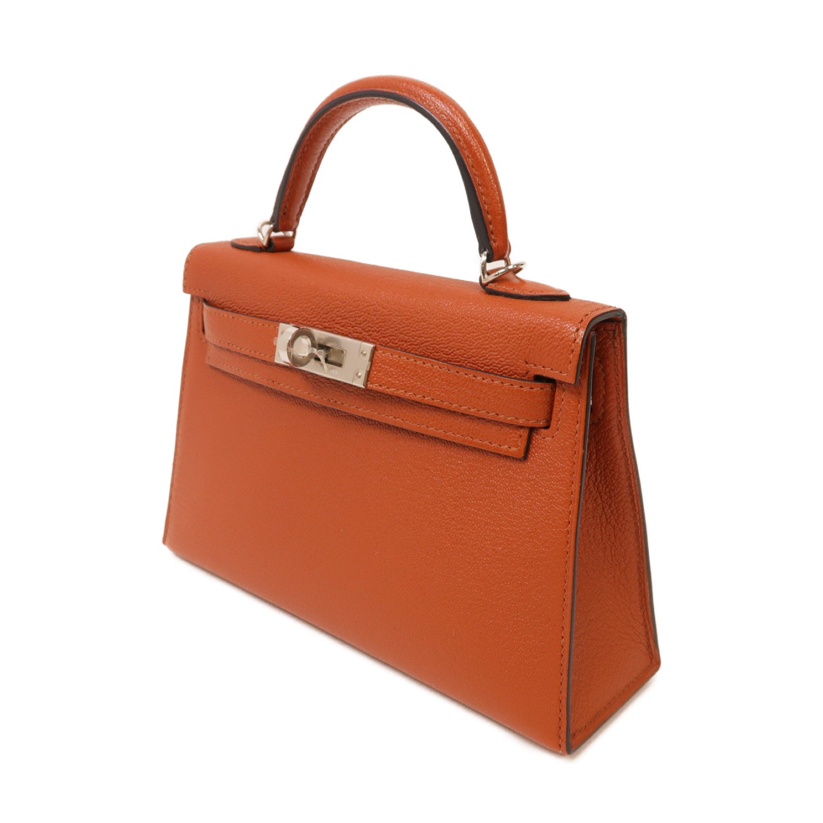 HERMES 【激減優惠】Chevre皮革Mini Kelly II銀扣手挽肩背兩用袋啡色