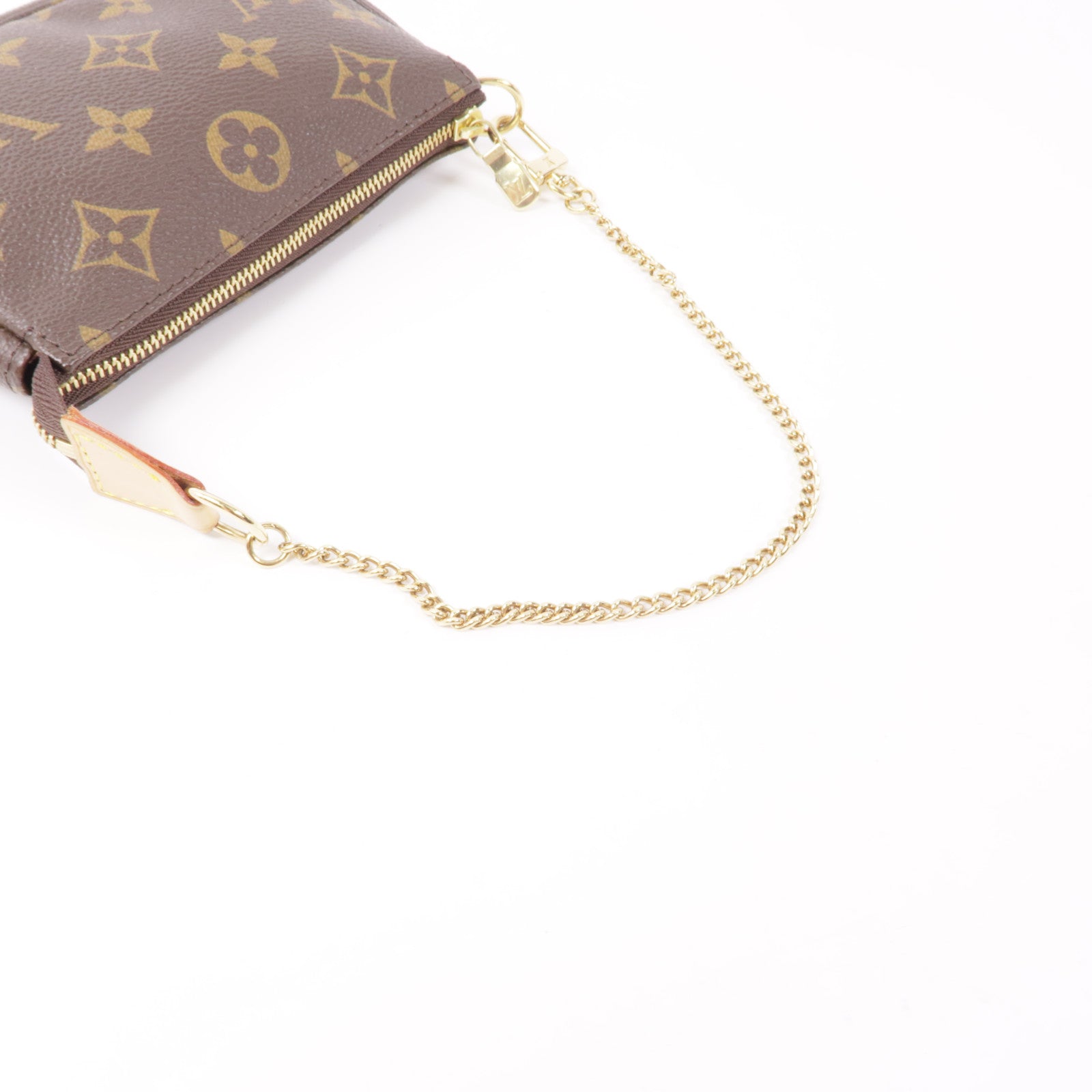 LOUIS VUITTON Monogram Mini Pochette Accessoires金扣手挽袋棕色