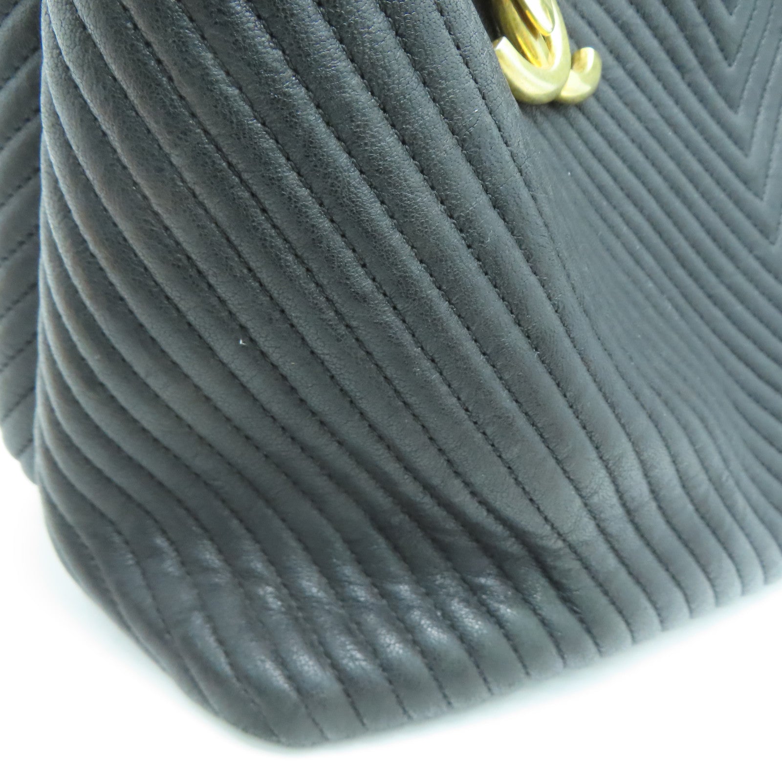 CHANEL twill cowhide leather Tote Bag gold buckle handle bag black