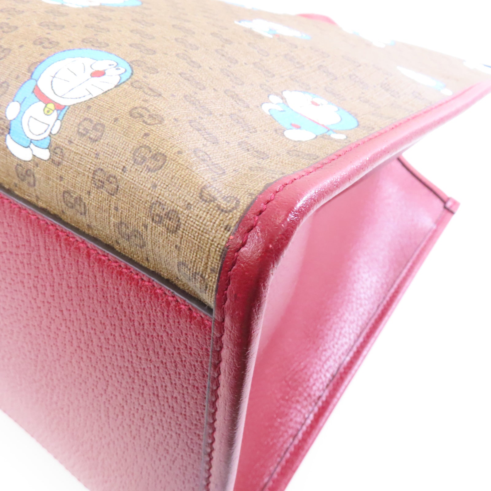 GUCCI 塗層帆布Doraemon 2 Way Tote金扣手挽肩背兩用袋啡色/紅色