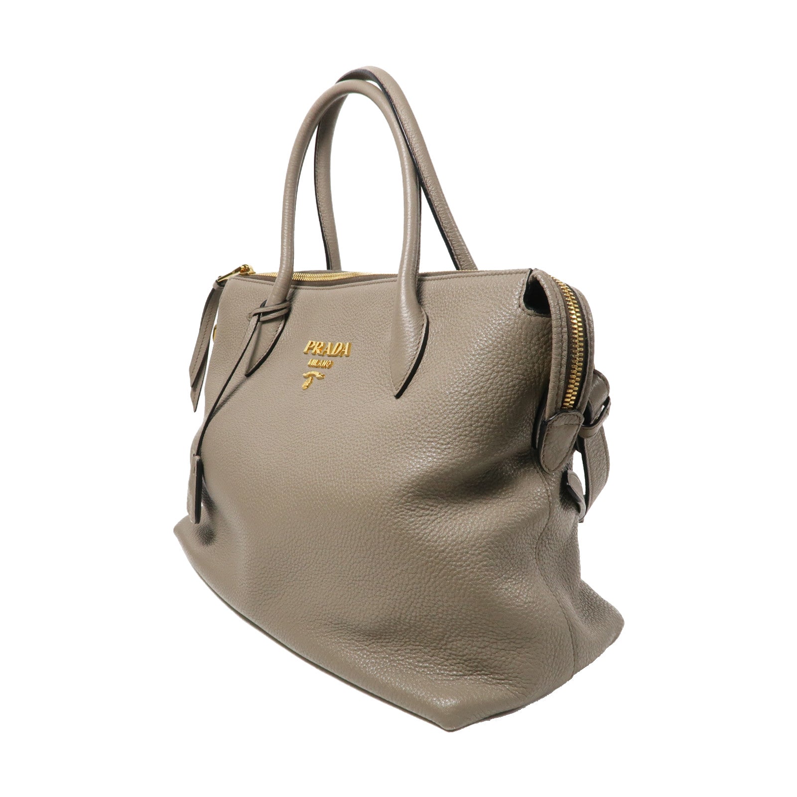 PRADA 皮革2 Way Shoulder金扣手挽肩背兩用袋啡色
