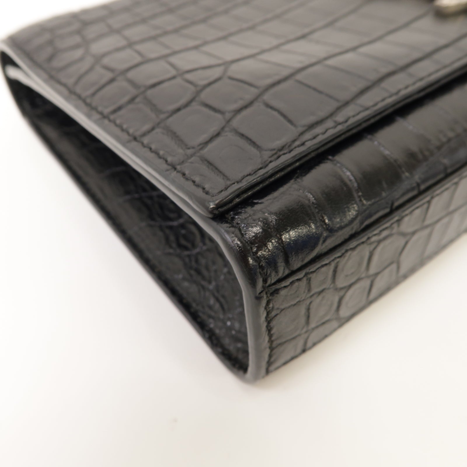 SAINT LAURENT 牛皮皮革Kate Bag銀扣鏈帶肩背袋黑色