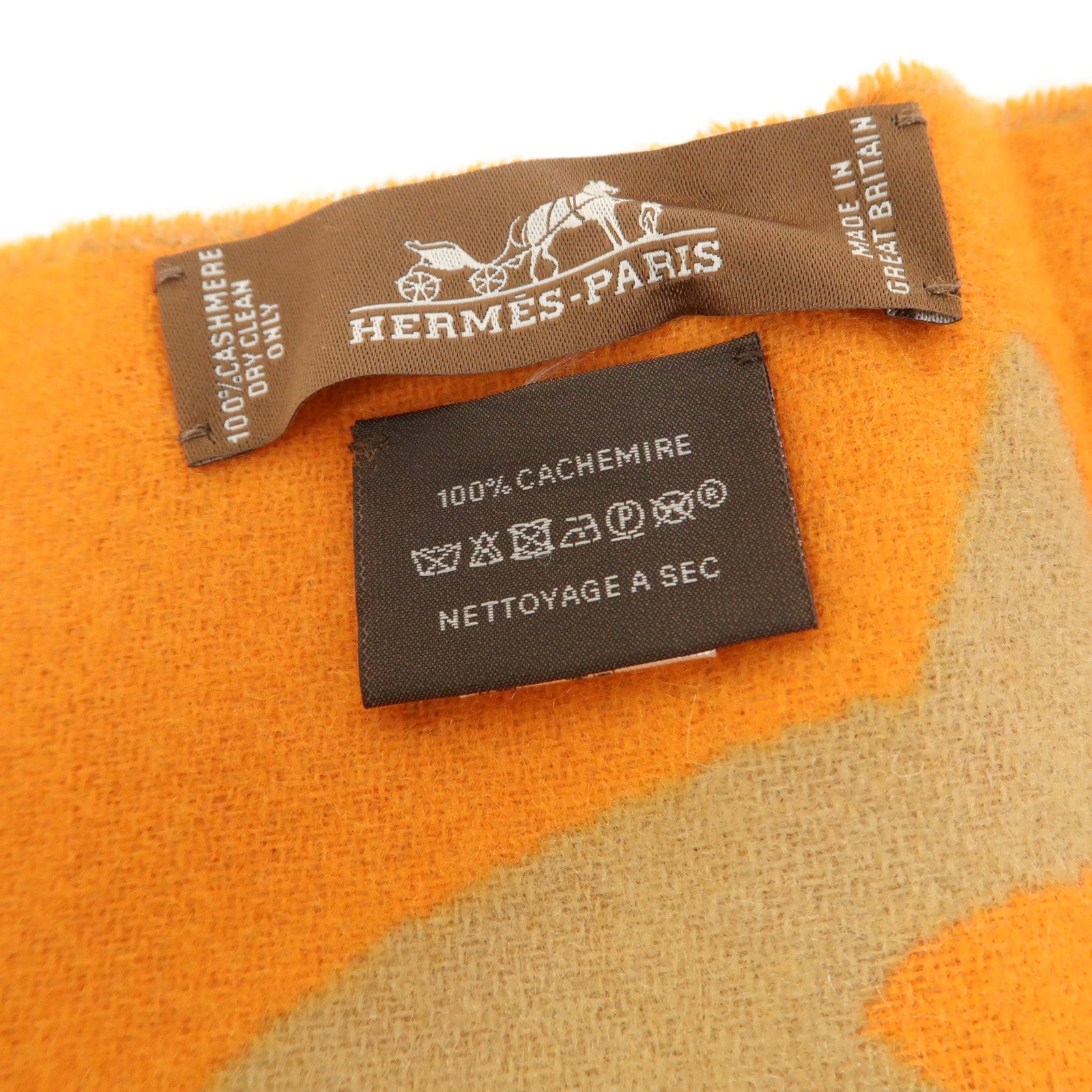 HERMES 羊絨Scarf圍巾啡色/橙色