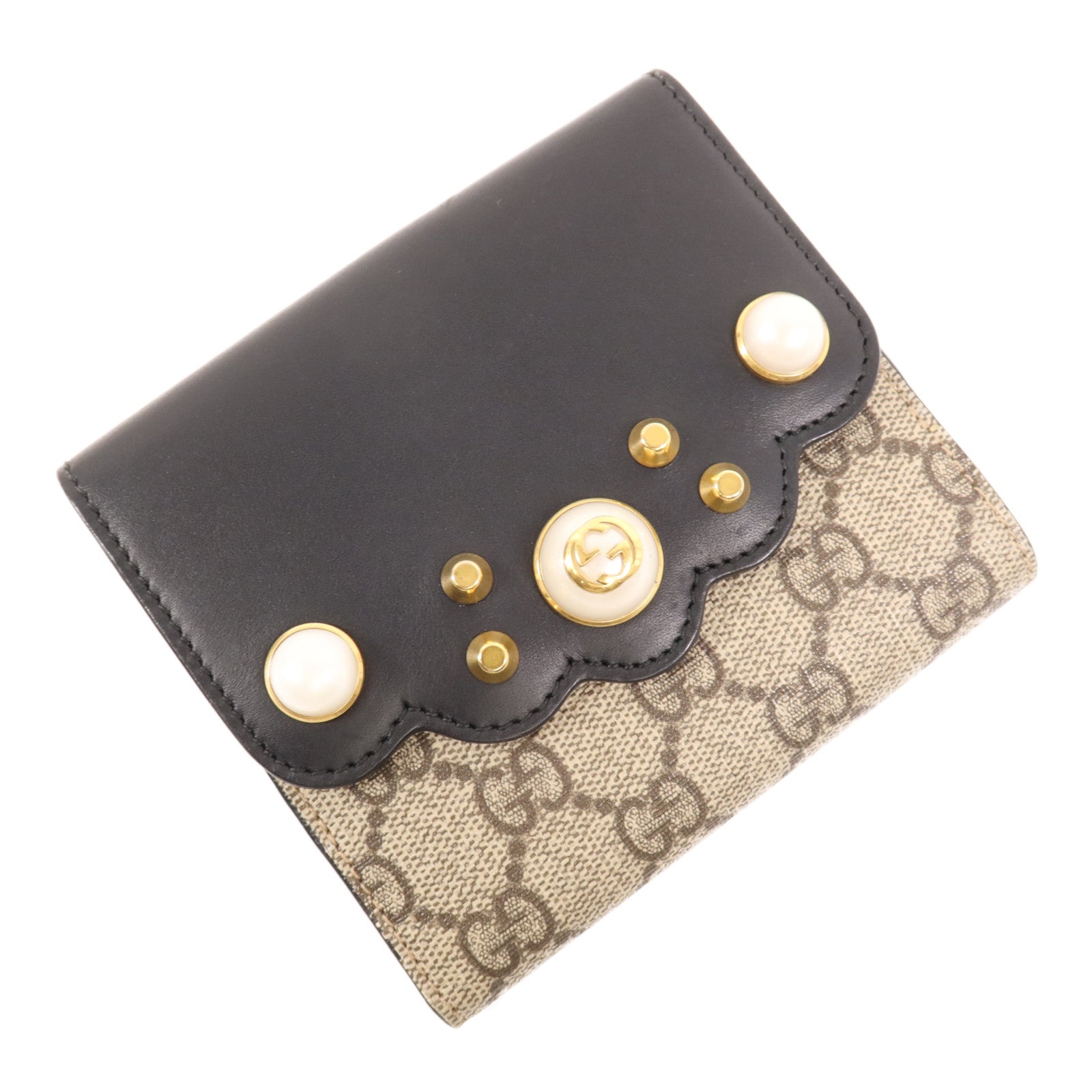 GUCCI 塗層帆布/牛皮皮革GG Supreme Wallet金扣錢包