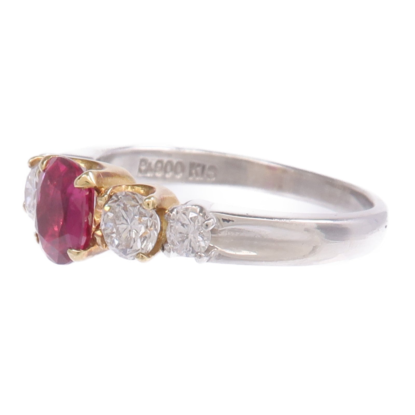 JEWELRY 【激減優惠】PT900鉑金/18K黃金Ruby Diamond Ring紅寶石/鑽石戒指US#6