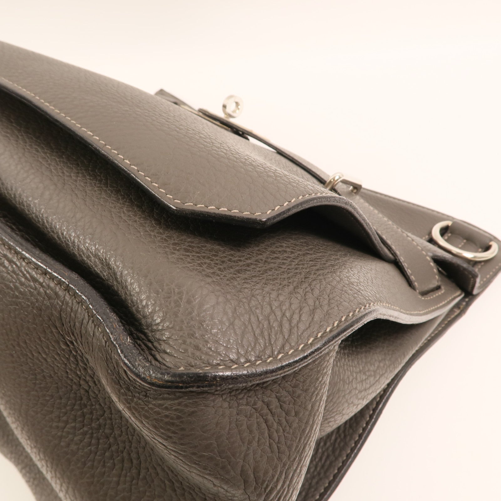 HERMES Togo皮革Jypesiere 37銀扣肩背袋Etain