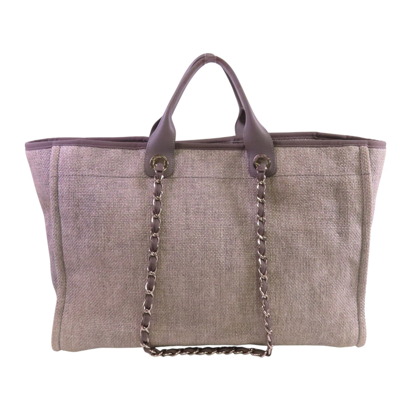 CHANEL 帆布Deauville GM銀扣手挽肩背兩用袋