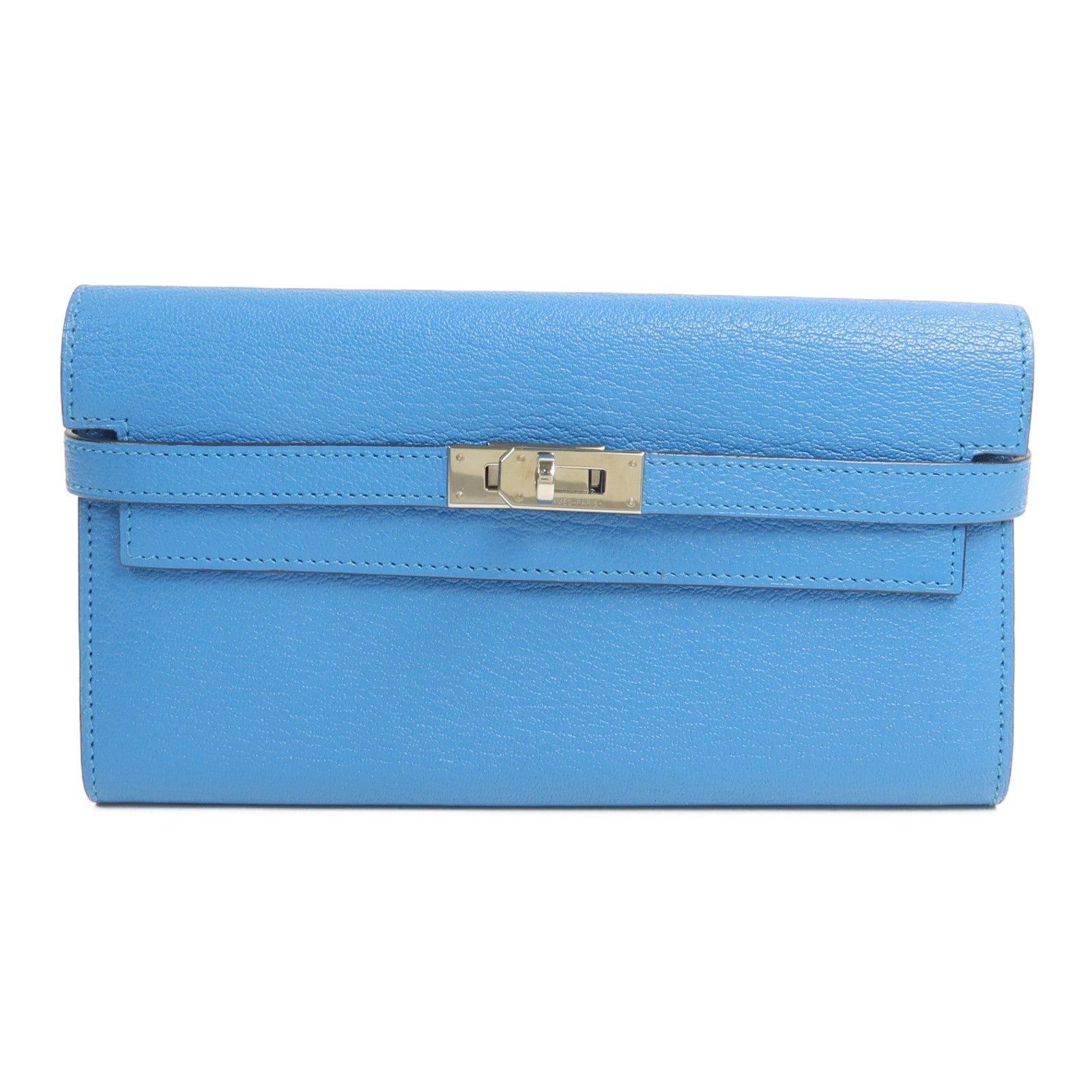 HERMES Chevre皮革Kelly wallet長錢包Bleu Zanzibar