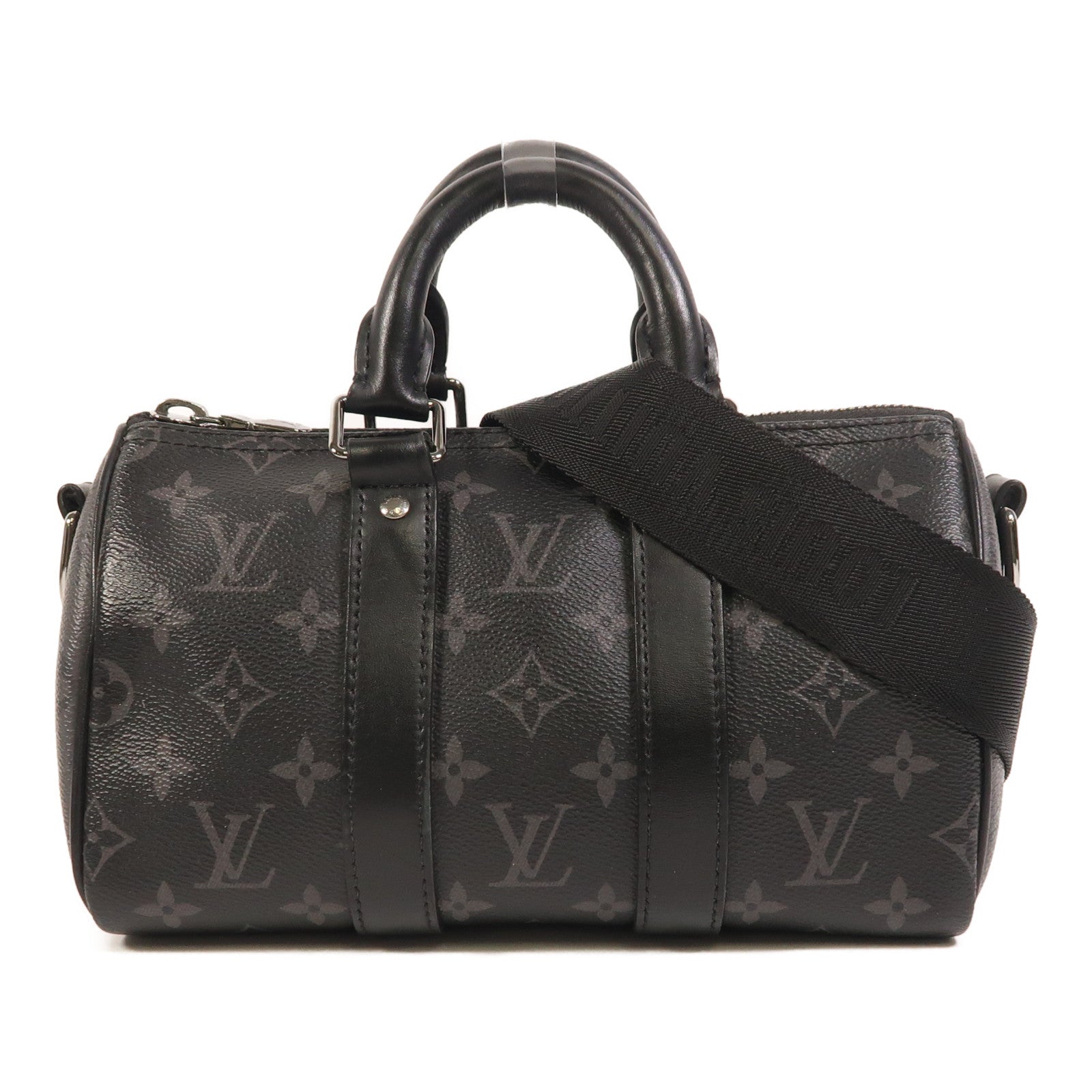 LOUIS VUITTON Monogram Eclipse Reverse Keepall Bandouliere 25銀扣手挽肩背兩用袋