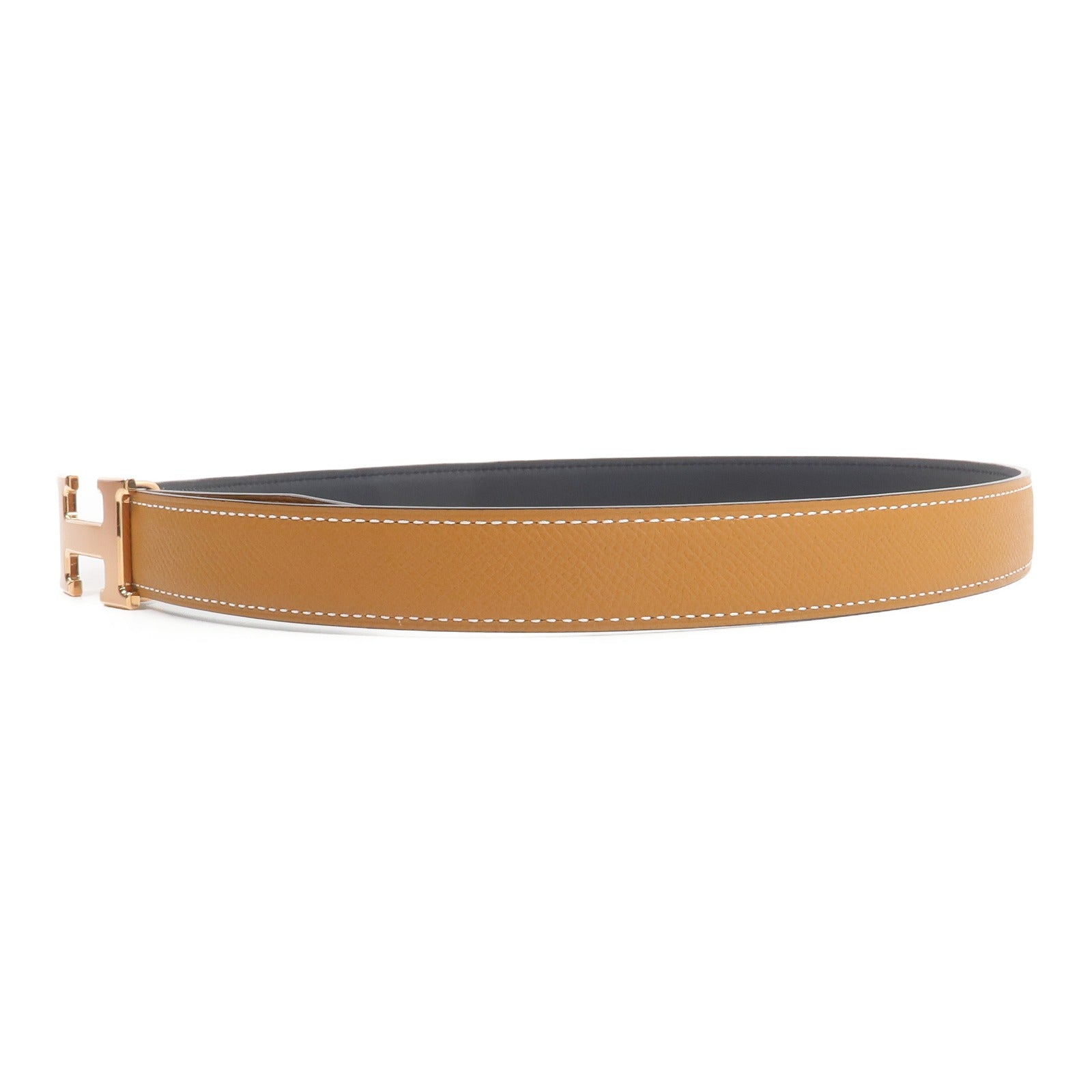 HERMES Epsom/Swift皮革24mm Mini Constance H Belt 75cm皮帶Gold/Noir
