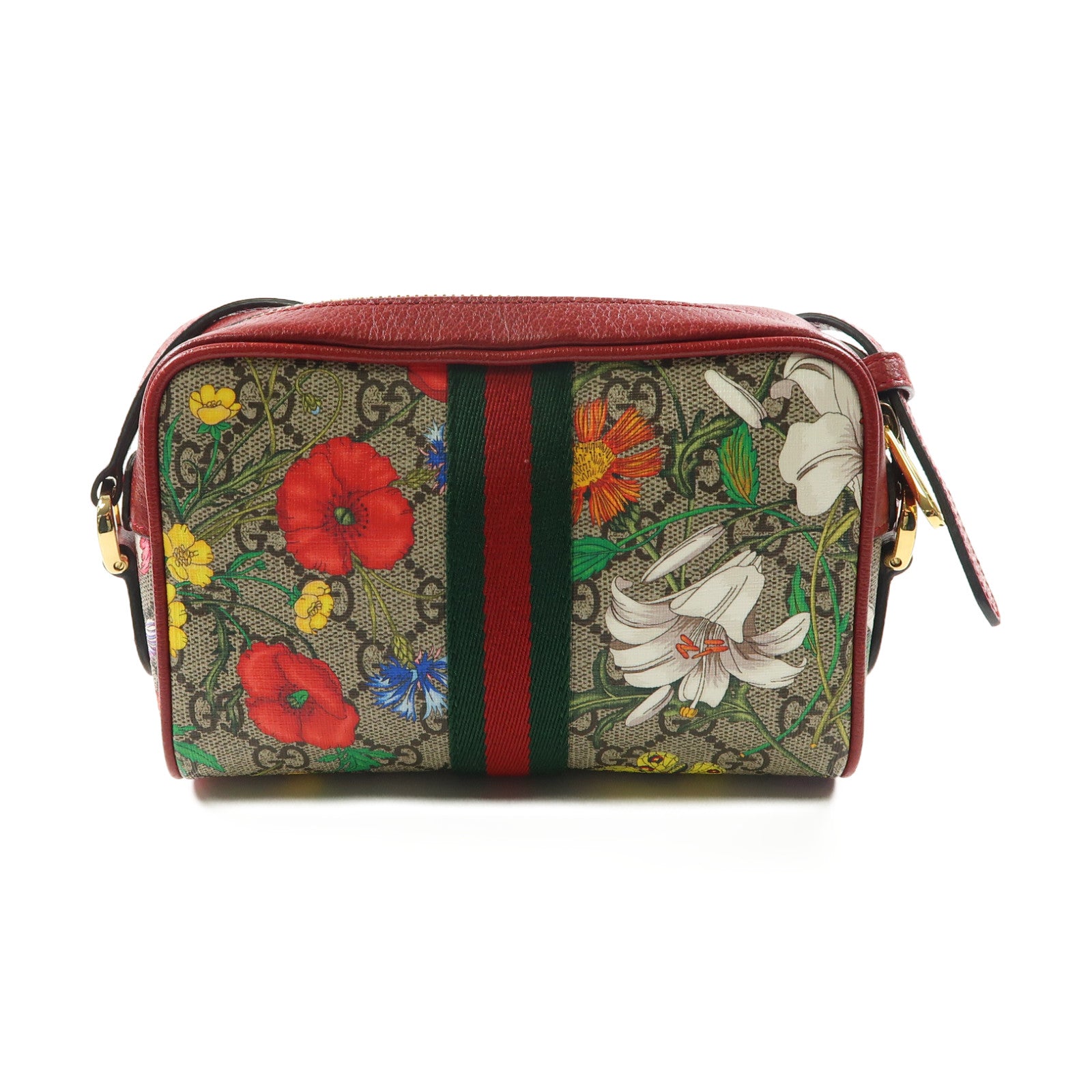 GUCCI 塗層帆布GG Superme Mini金扣肩背袋紅色/彩色