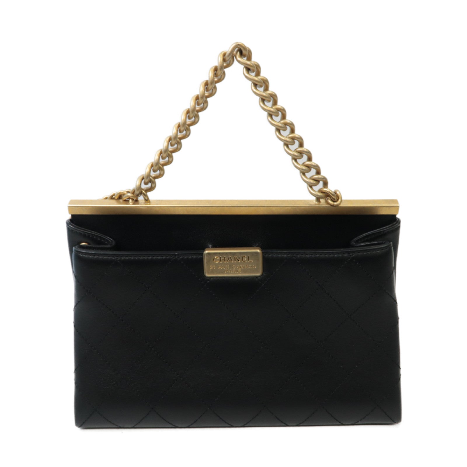 CHANEL 【激減優惠】菱格牛皮皮革2 Way Chain Shoulder金扣手挽肩背兩用鏈帶袋黑色