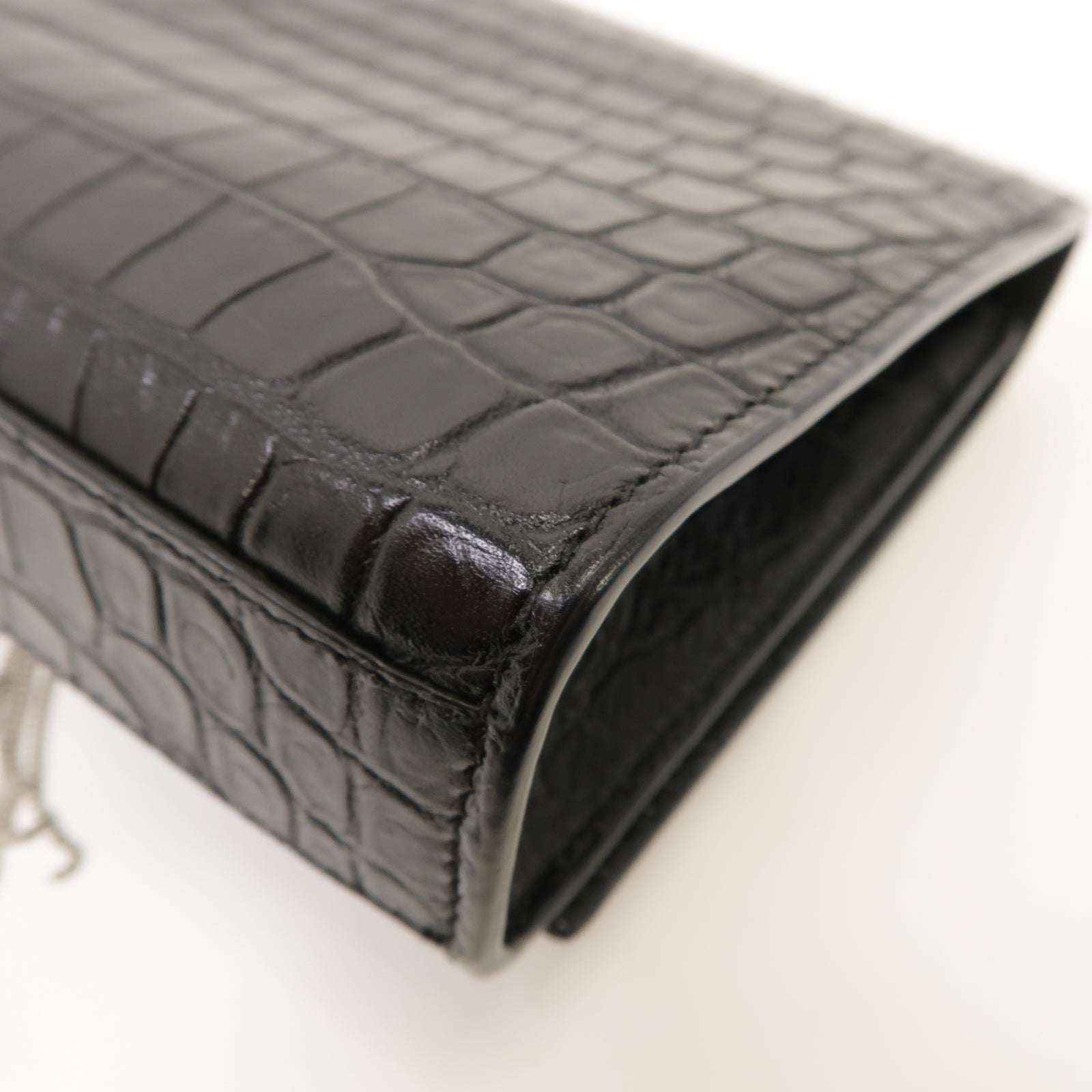 SAINT LAURENT 牛皮皮革Kate Bag銀扣鏈帶肩背袋黑色