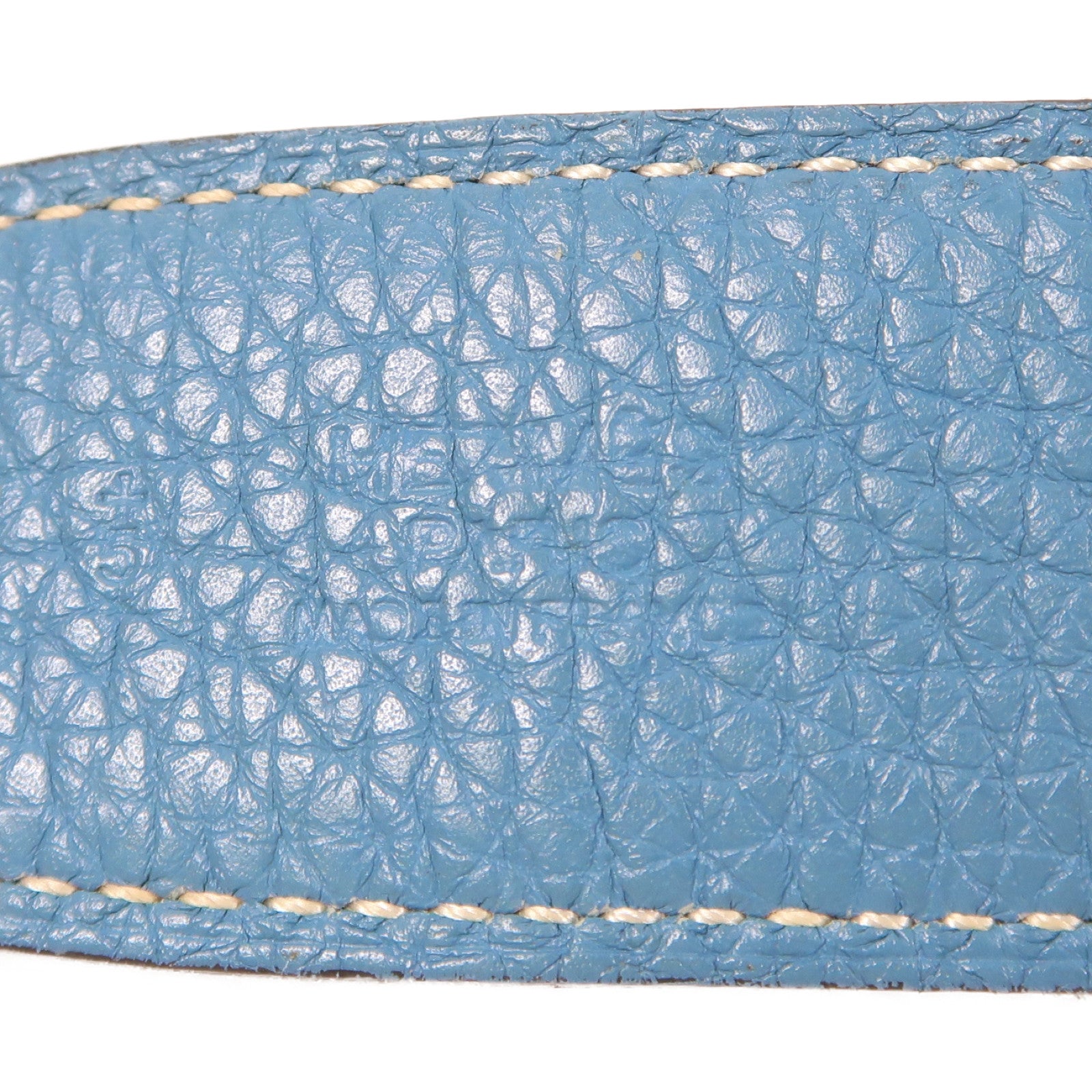 HERMES Clemence皮革Constance Belt銀扣皮帶Bleu Jean藍色