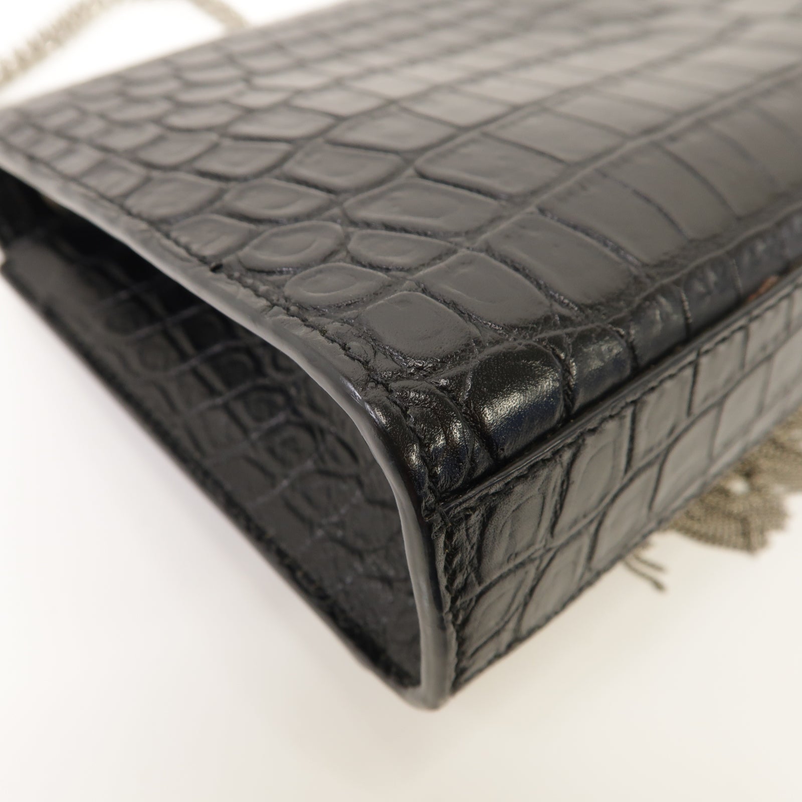 SAINT LAURENT 牛皮皮革Kate Bag銀扣鏈帶肩背袋黑色