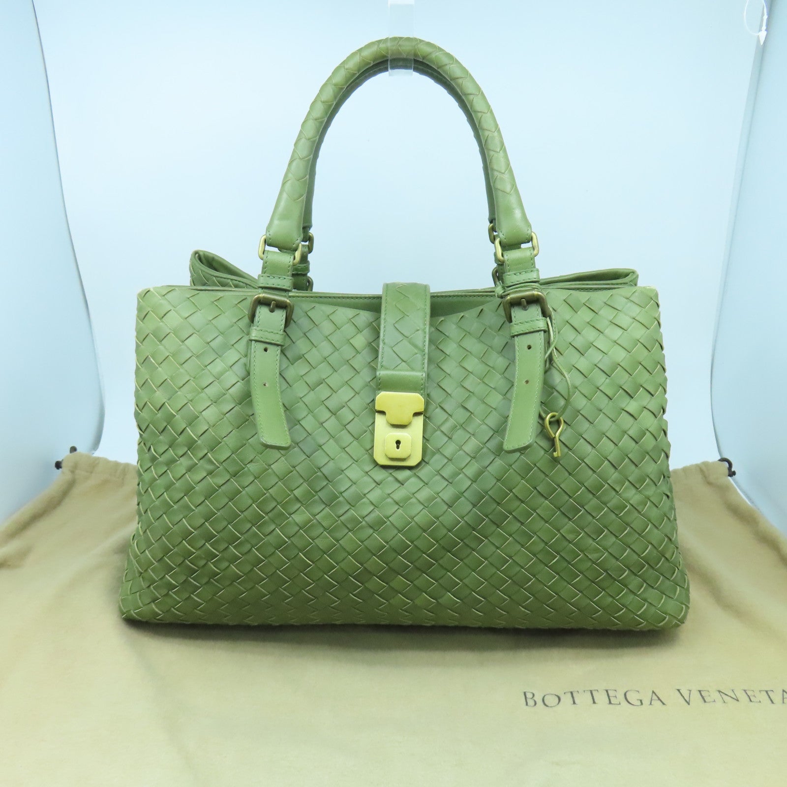 BOTTEGA VENETA 【激減優惠】羊皮皮革Handbag金扣手挽袋綠色