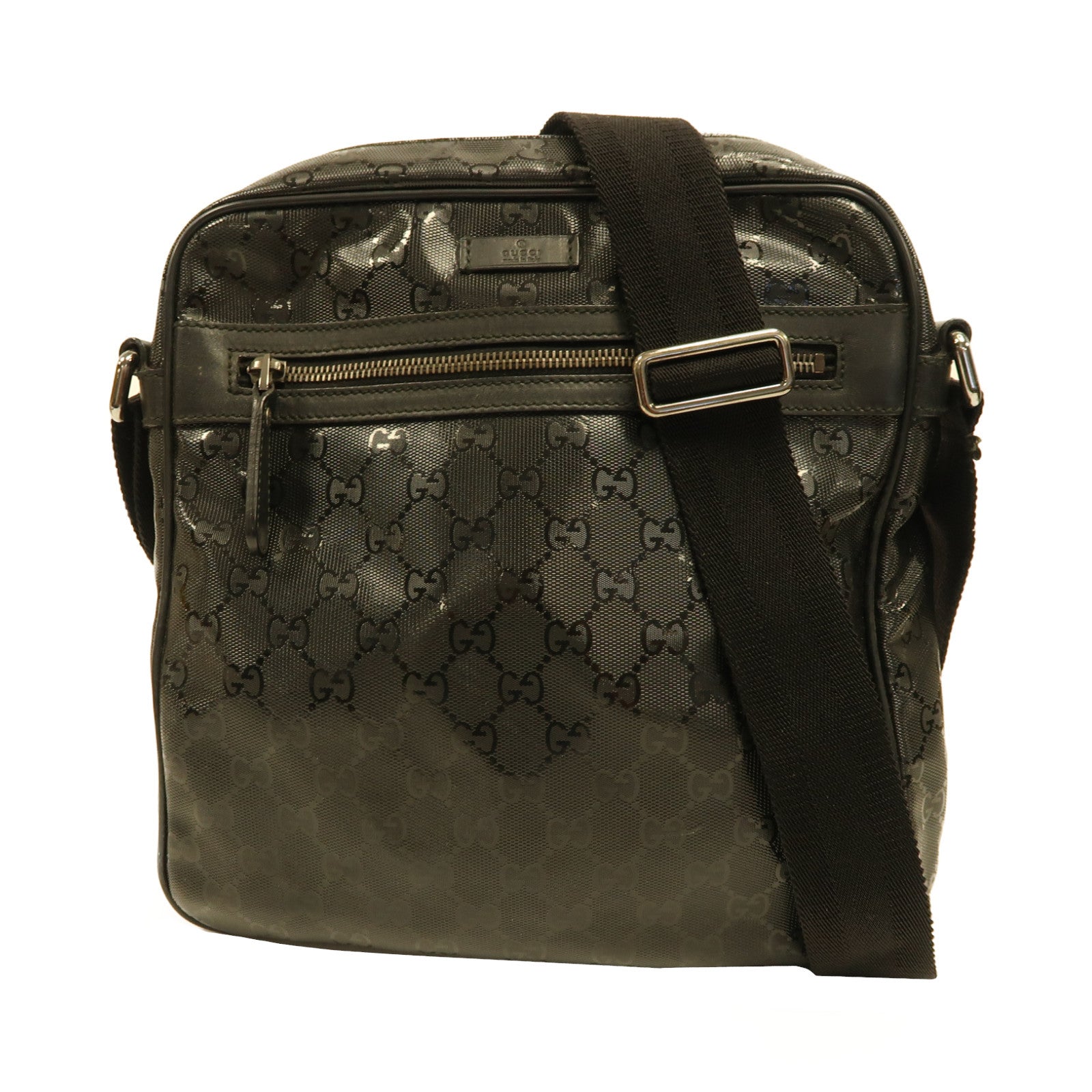 GUCCI 塗層帆布Shoulder Bag銀扣肩背袋黑色