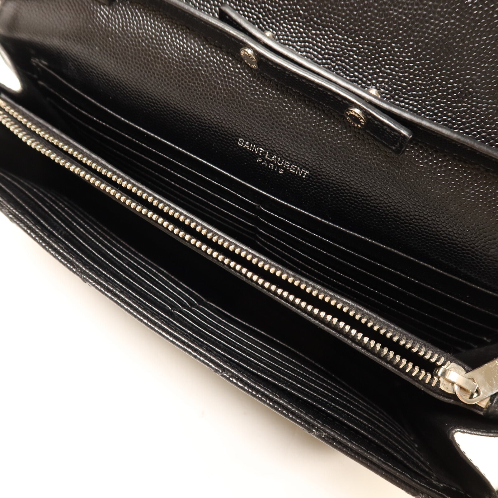 YVES SAINT LAURENT 牛皮皮革Shoulder Bag銀扣鏈帶肩背袋