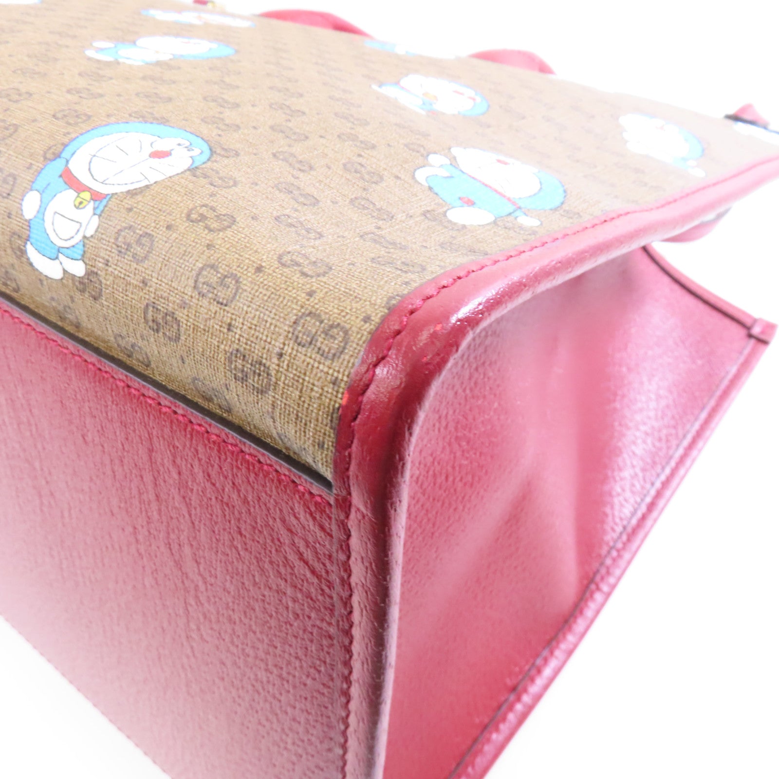 GUCCI 塗層帆布Doraemon 2 Way Tote金扣手挽肩背兩用袋啡色/紅色