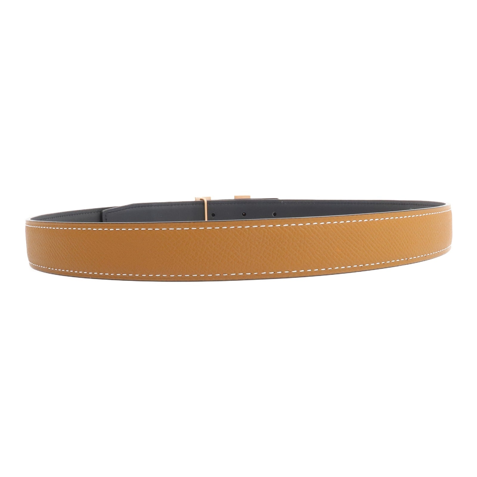 HERMES Epsom/Swift皮革24mm Mini Constance H Belt 75cm皮帶Gold/Noir