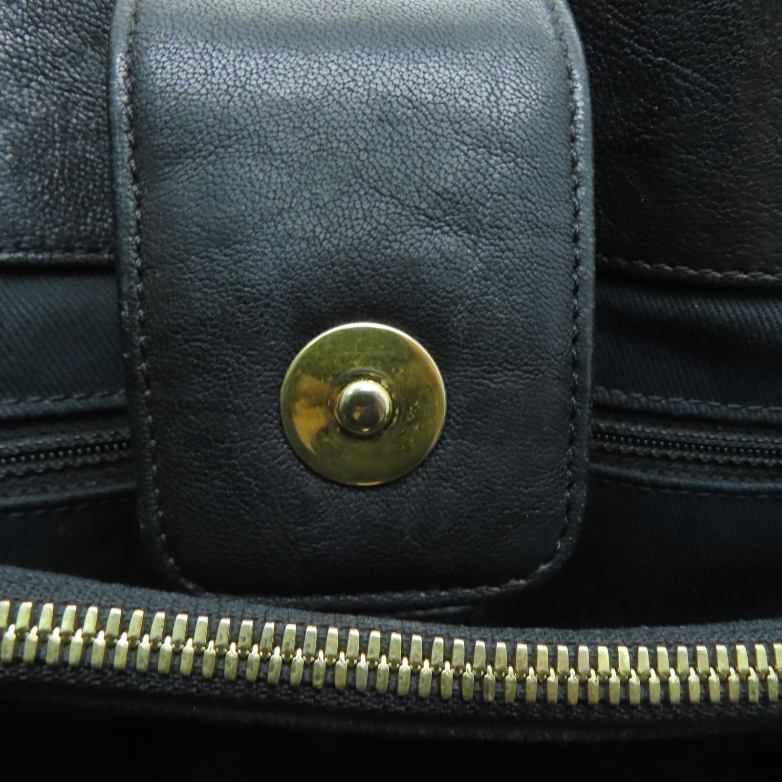 CHANEL twill cowhide leather Tote Bag gold buckle handle bag black
