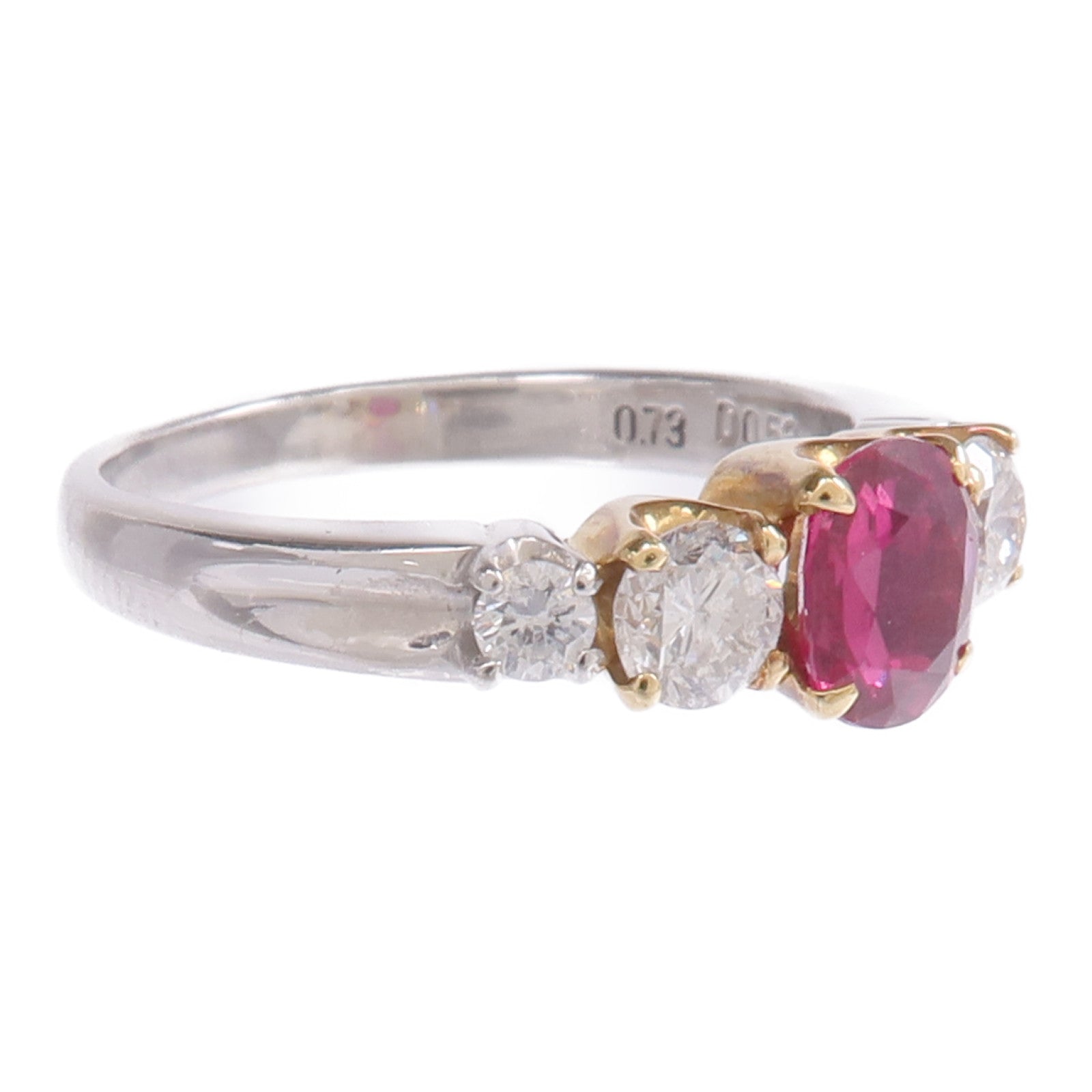 JEWELRY 【激減優惠】PT900鉑金/18K黃金Ruby Diamond Ring紅寶石/鑽石戒指US#6