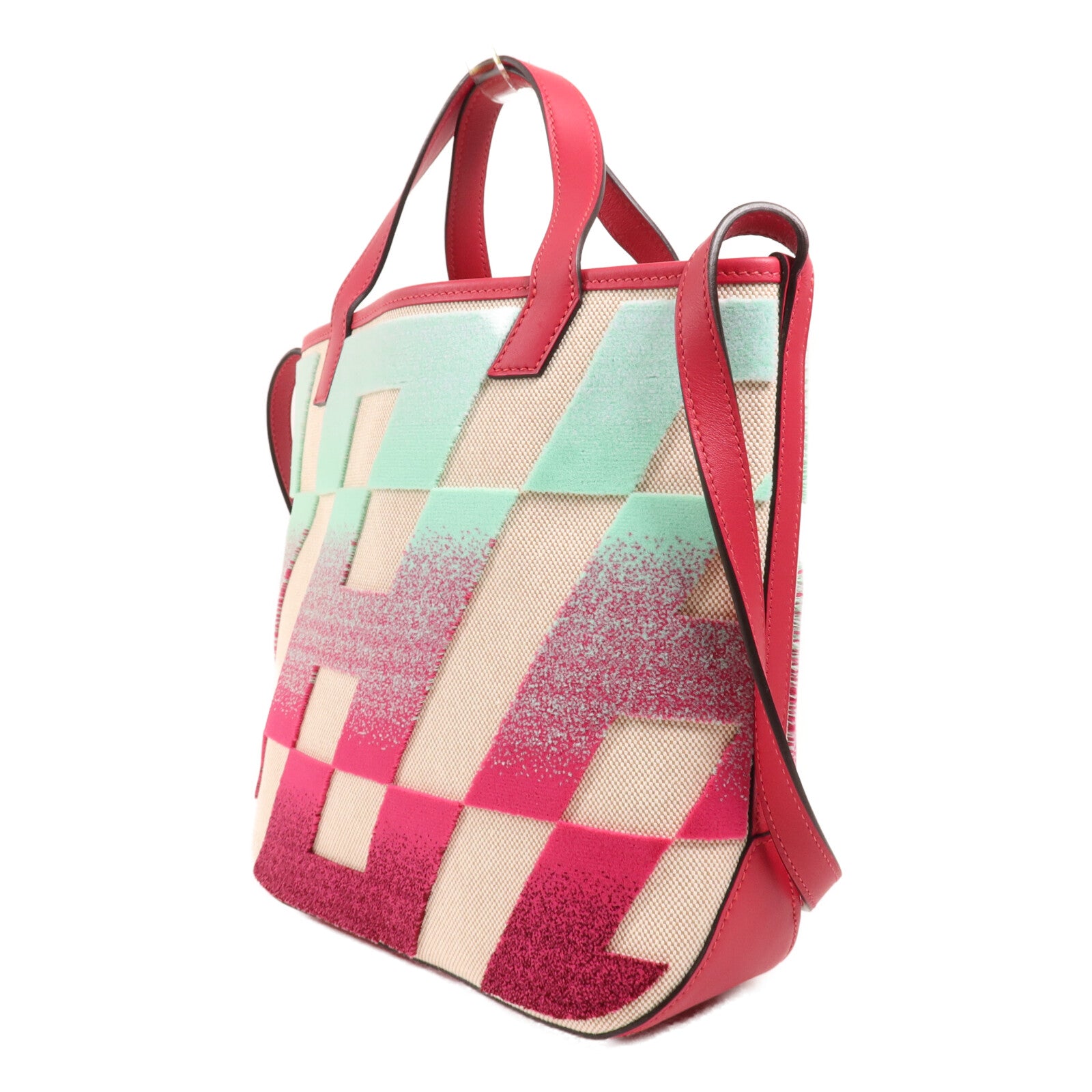 HERMES 【激減優惠】Toile H帆布/天鵝絨Cabas H En Biais 27手挽肩背兩用袋Framboise